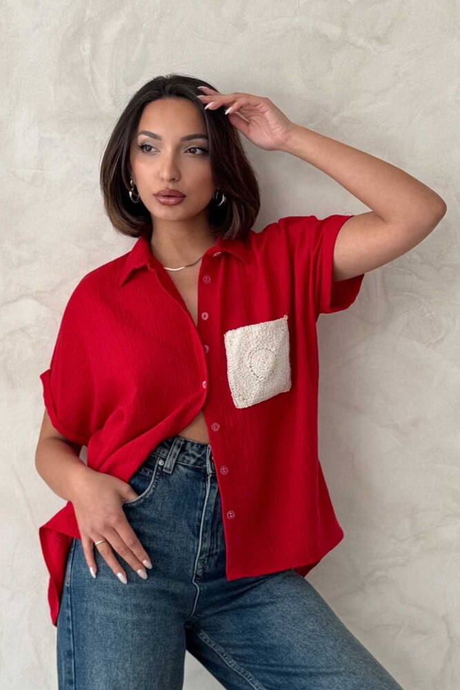 Linen Raw Pocket Applique Pocket Linen Wholesale Shirt - Brand: Topshow - Women & Kids, Baby Clothes Wholesale - TheBS Women