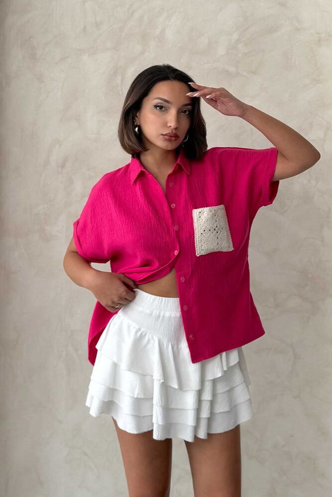 Linen Raw Pocket Applique Pocket Linen Wholesale Shirt - Brand: Topshow - Women & Kids, Baby Clothes Wholesale - TheBS Women