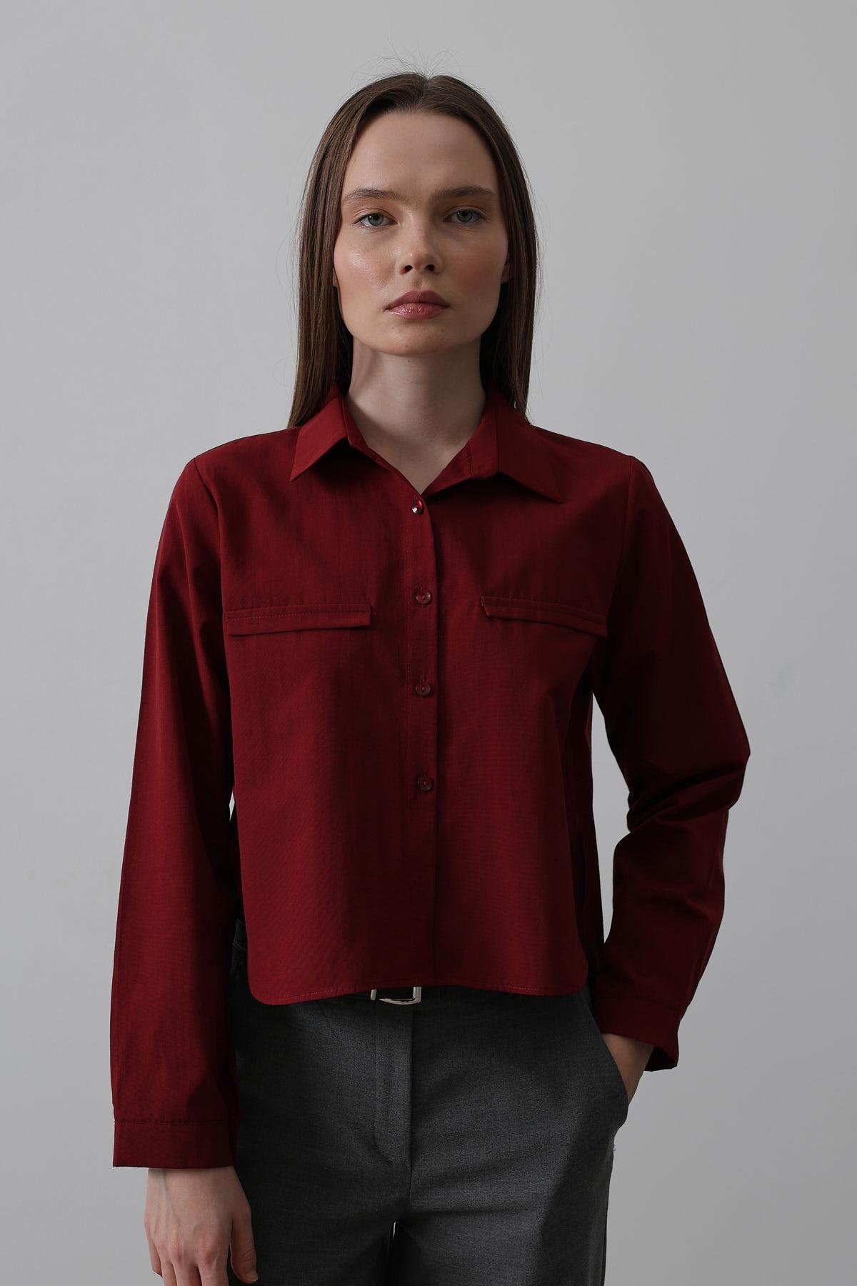 Long Sleeve Shirt With Pockets - Burgundy - Brand: Reyon - Women & Kids, Baby Clothes Wholesale - TheBS Women