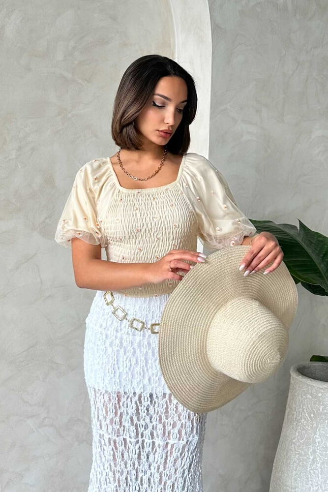 Gipe Detailed Patterned Chiffon Wholesale Blouse - Brand: Topshow - Women & Kids, Baby Clothes Wholesale - TheBS Women