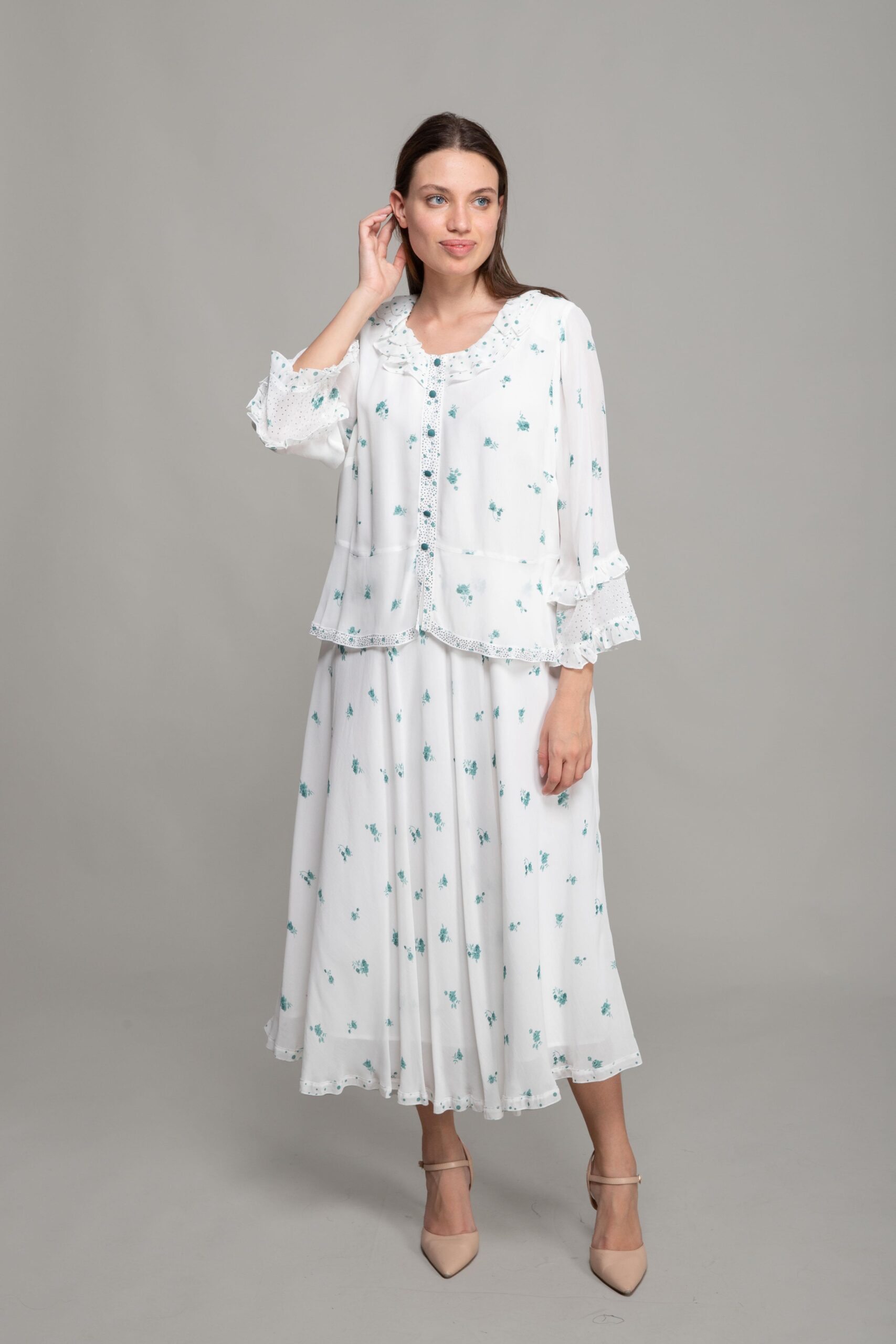 Round Neck Ruffle Gunpowder Dress - Brand: GUMANIZE - Women & Kids, Baby Clothes Wholesale - TheBS Women Round Neck Ruffle Gunpowder Dress - Brand: GUMANIZE - Women & Kids, Baby Clothes Wholesale - TheBS Women