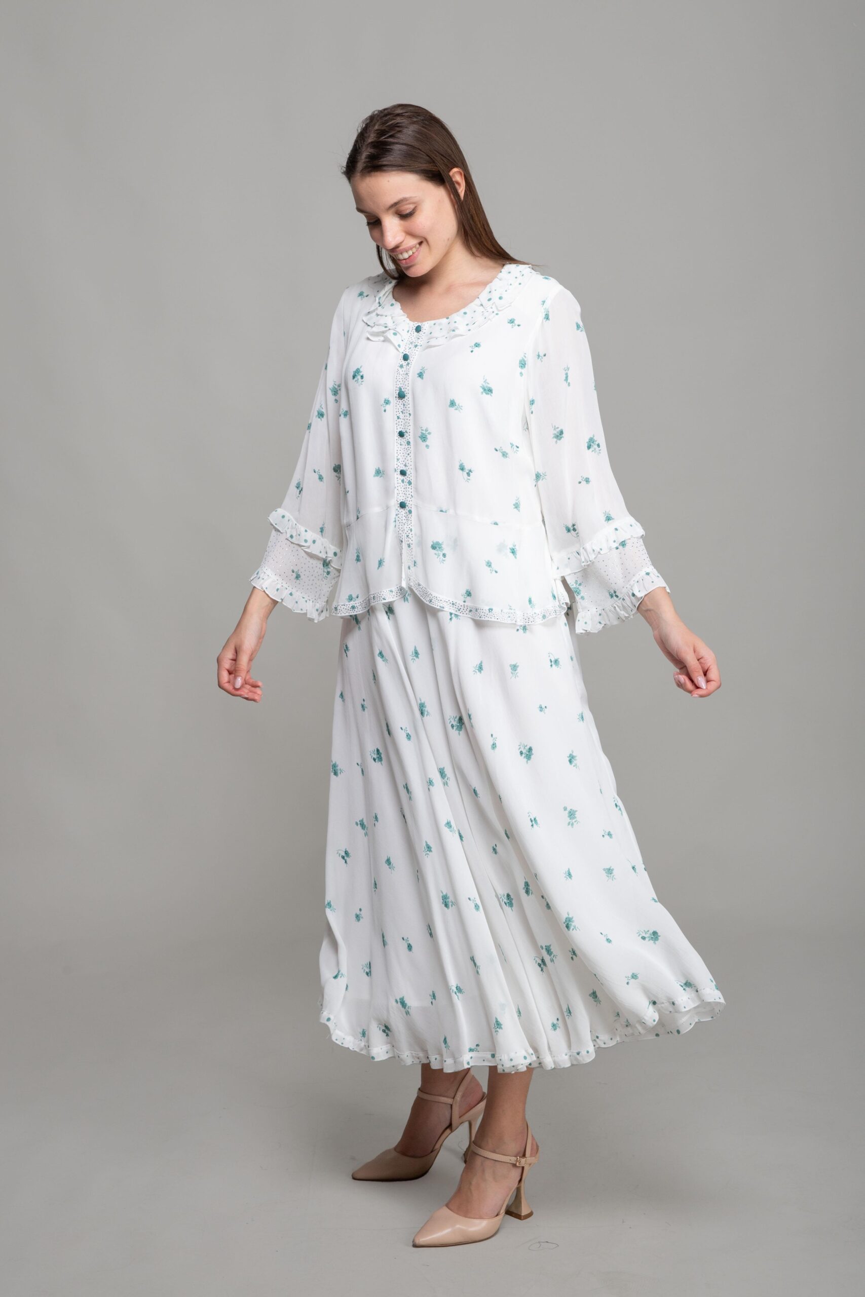 Round Neck Ruffle Gunpowder Dress - Brand: GUMANIZE - Women & Kids, Baby Clothes Wholesale - TheBS Women Round Neck Ruffle Gunpowder Dress - Brand: GUMANIZE - Women & Kids, Baby Clothes Wholesale - TheBS Women