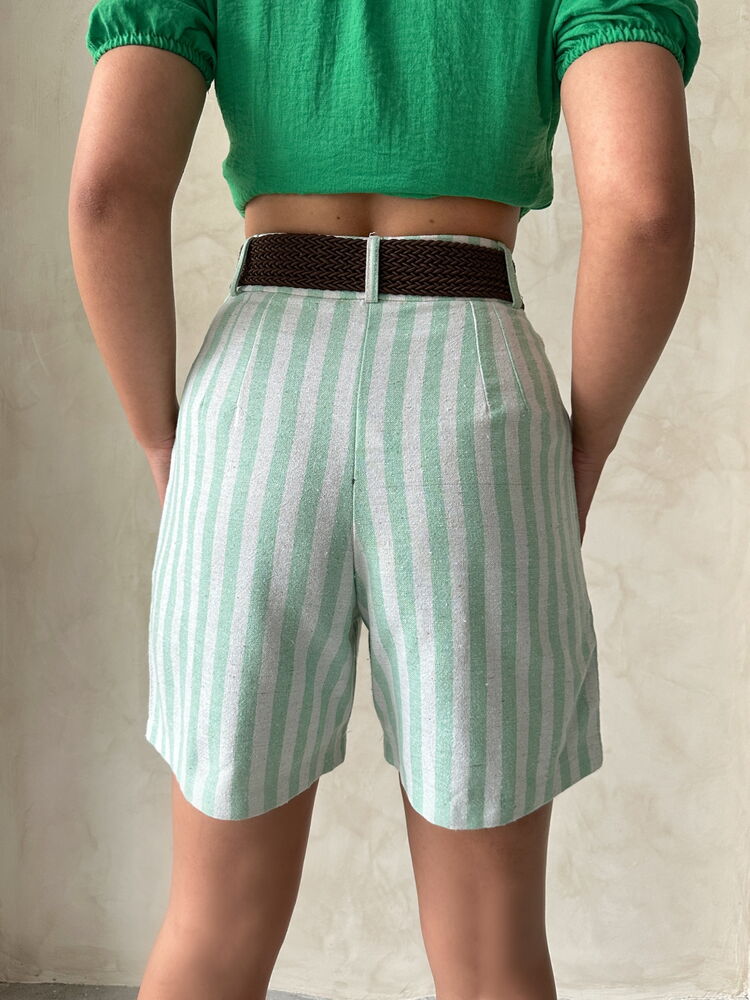Çağla Striped Belted Linen Wholesale Shorts – Brand: Topshow – Women & Kids, Baby Clothes Wholesale – TheBS Women