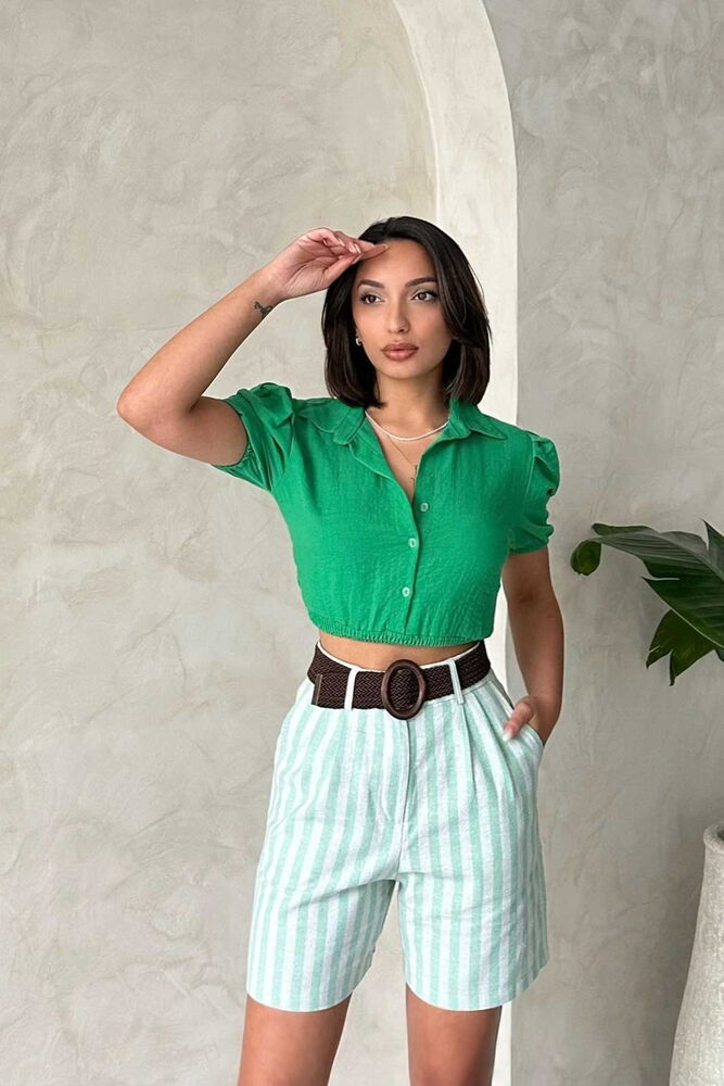 Çağla Striped Belted Linen Wholesale Shorts – Brand: Topshow – Women & Kids, Baby Clothes Wholesale – TheBS Women