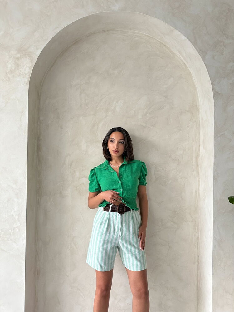 Çağla Striped Belted Linen Wholesale Shorts – Brand: Topshow – Women & Kids, Baby Clothes Wholesale – TheBS Women