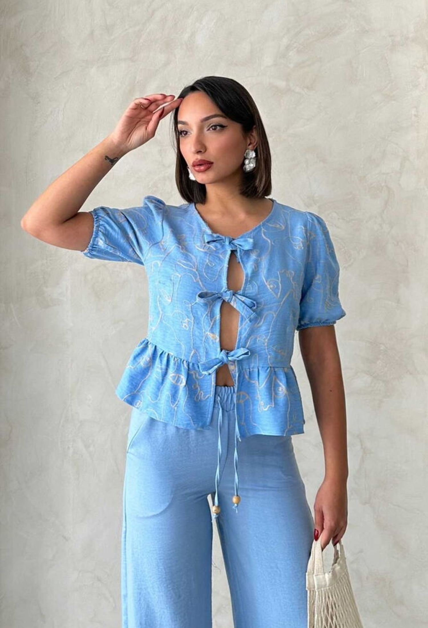 Front Tie Embroidered Blouse - Light - Brand: Topshow - Women & Kids, Baby Clothes Wholesale - TheBS Women