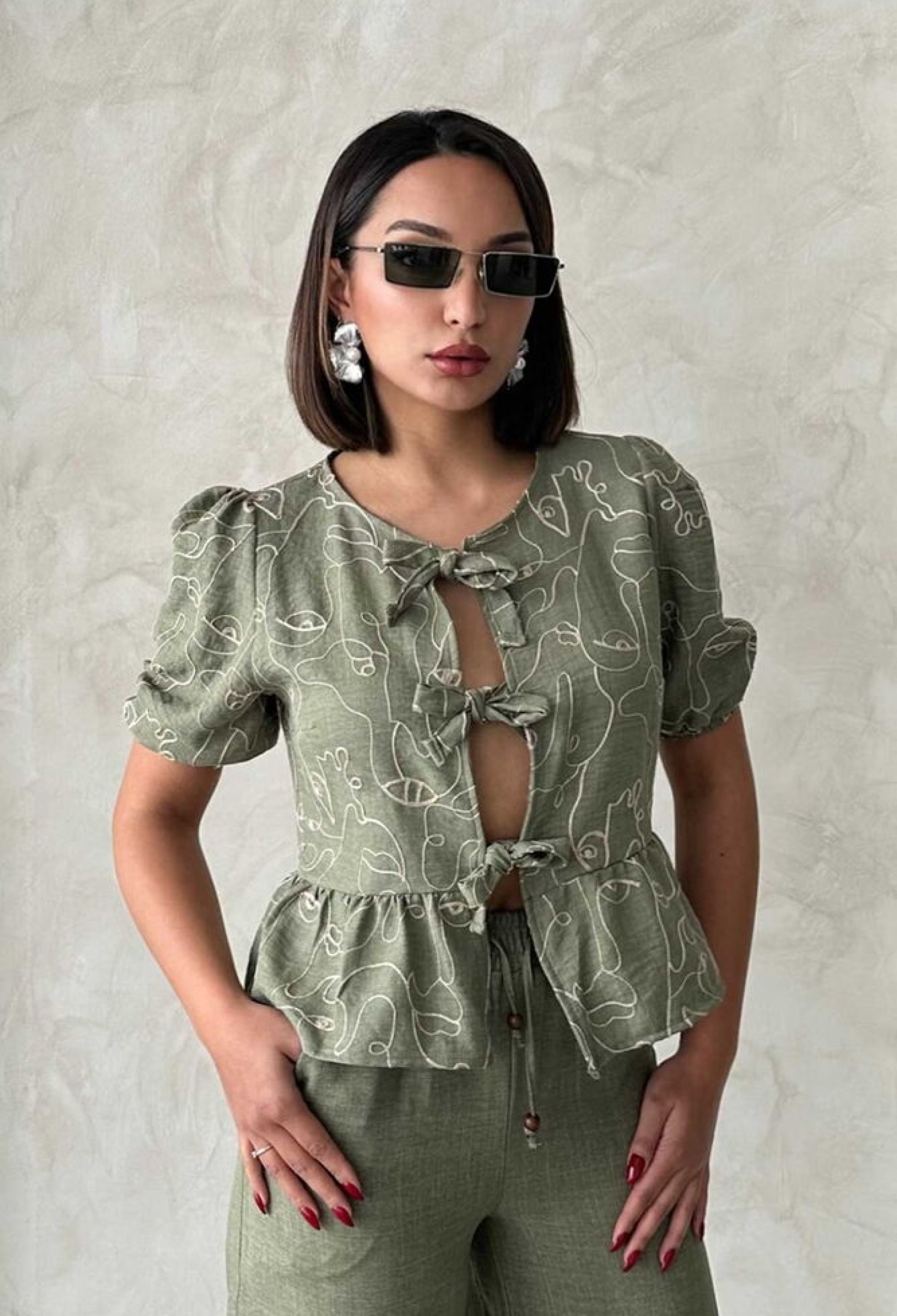 Front Tie Embroidered Blouse - Light - Brand: Topshow - Women & Kids, Baby Clothes Wholesale - TheBS Women