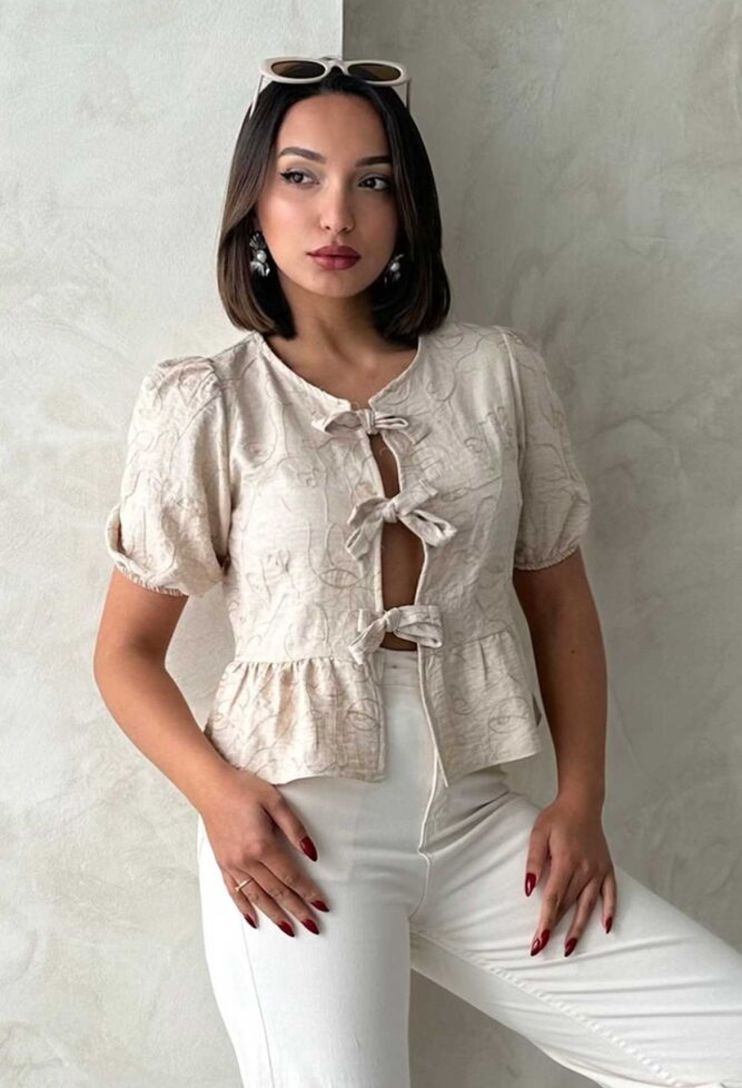 Front Tie Embroidered Blouse - Brand: Topshow - Women & Kids, Baby Clothes Wholesale - TheBS Women