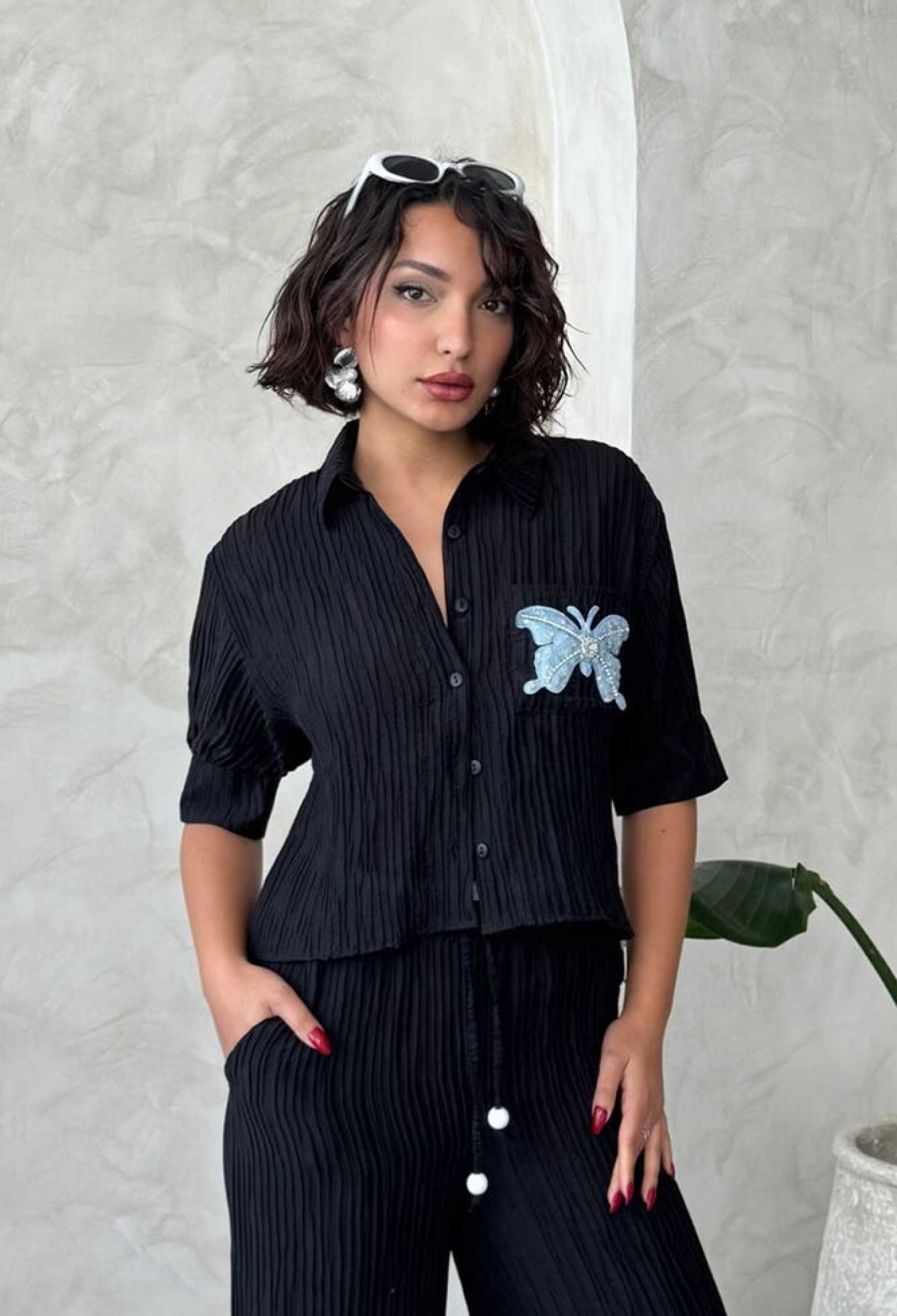 Butterfly Detailed Pleated Shirt - Brand: Topshow - Women & Kids, Baby Clothes Wholesale - TheBS Women