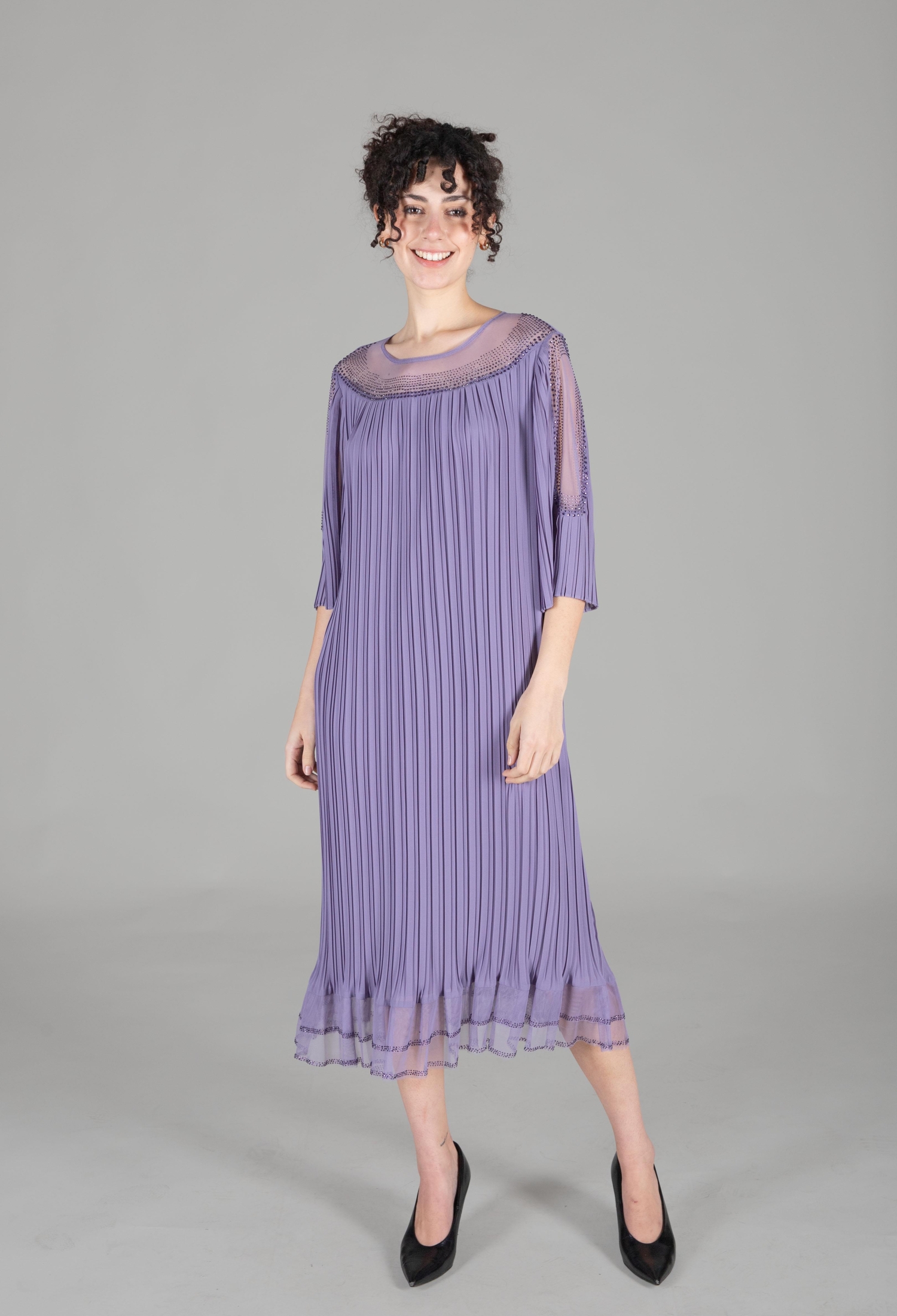 Oval Collar Stone Pleated Dress - Brand: GUMANIZE - Women & Kids, Baby Clothes Wholesale - TheBS Women