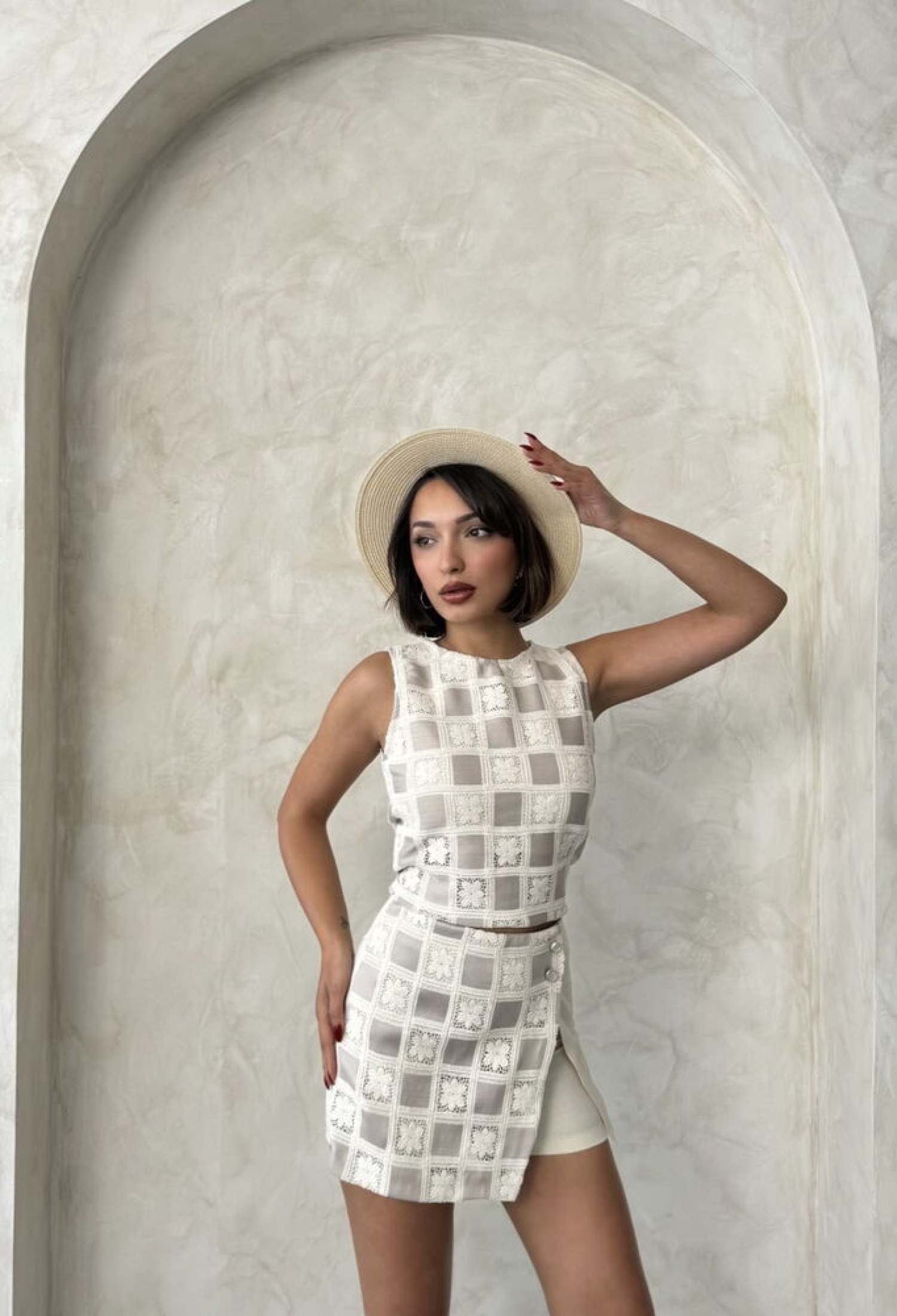 Checkered Pattern Crochet Wholesale Blouse - Brand: Topshow - Women & Kids, Baby Clothes Wholesale - TheBS Women