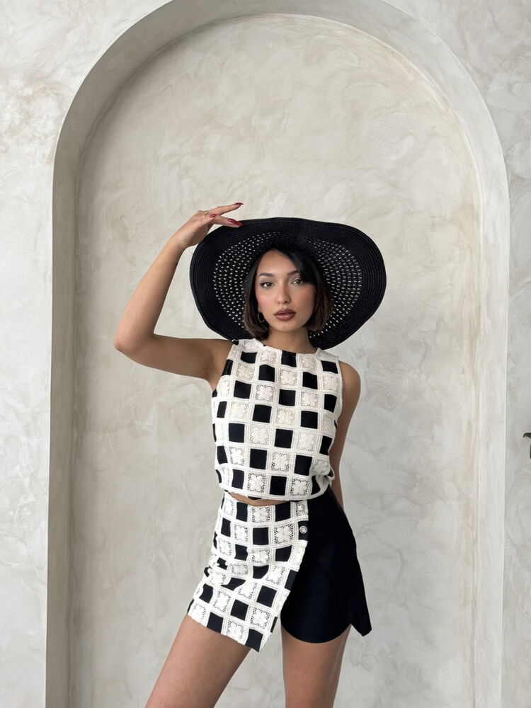 Lace Detailed Square Pattern Shorts Skirt – Brand: Topshow – Women & Kids, Baby Clothes Wholesale – TheBS Women