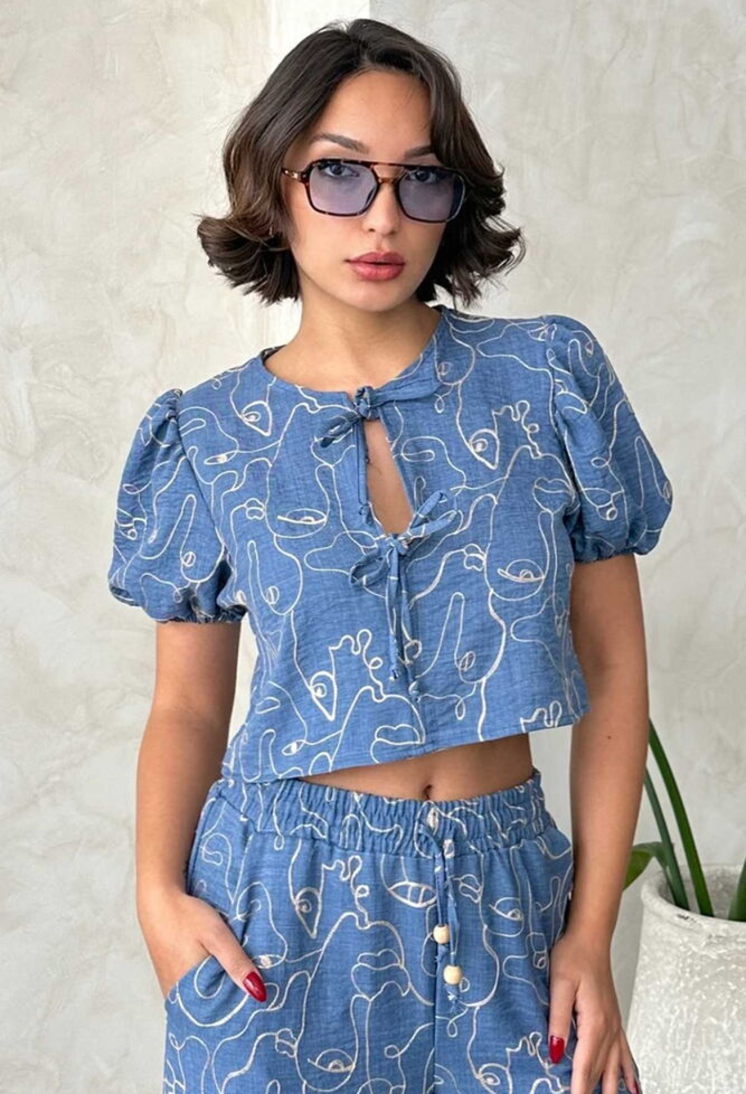 Embroidered Front Tie Blouse - Dark - Brand: Topshow - Women & Kids, Baby Clothes Wholesale - TheBS Women