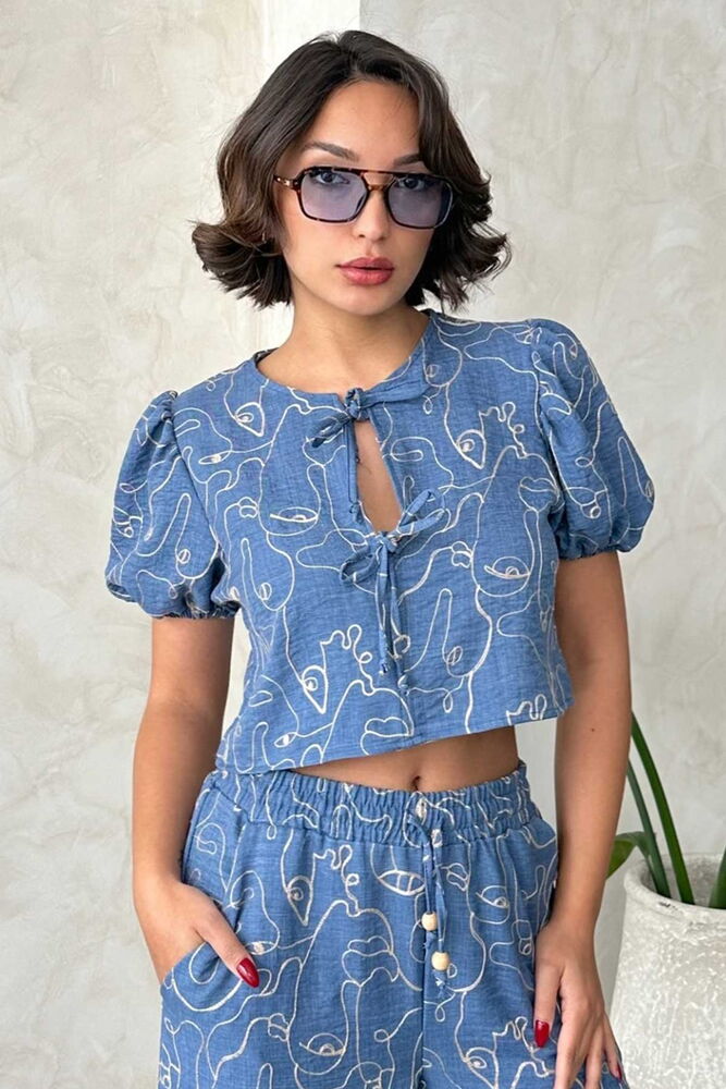 Embroidered Front Tie Blouse - Dark - Brand: Topshow - Women & Kids, Baby Clothes Wholesale - TheBS Women