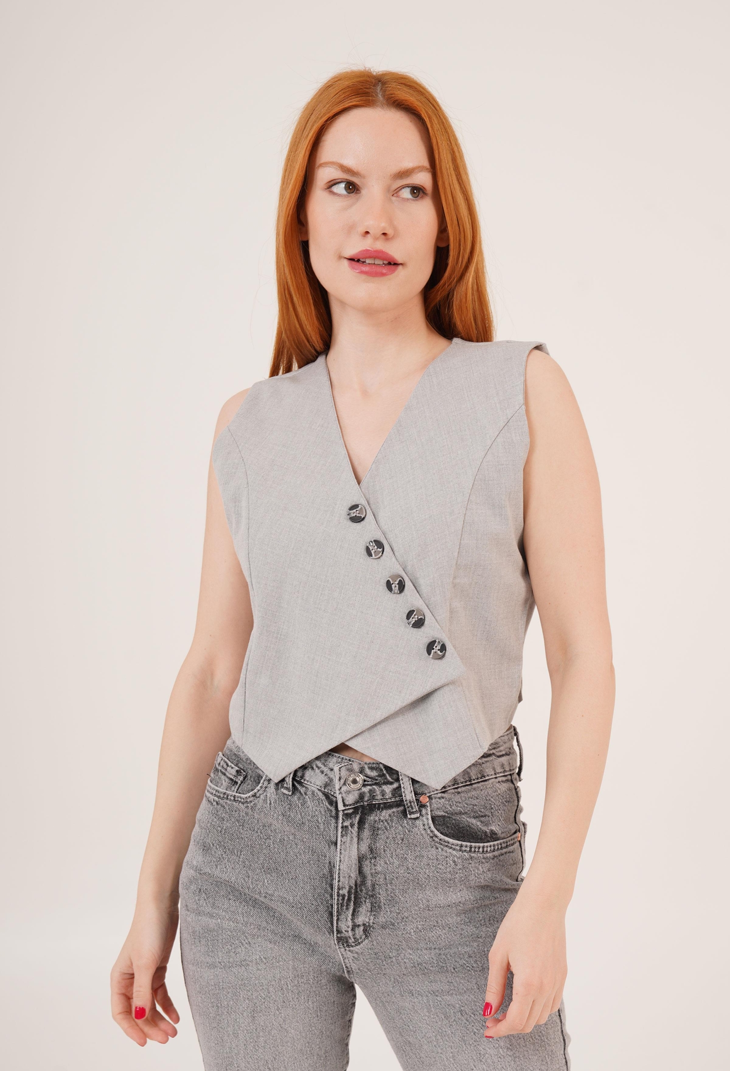 Triangle Cut WholesaleVest With V Neck Buttons - Brand: Lustrin - Women & Kids, Baby Clothes Wholesale - TheBS Women