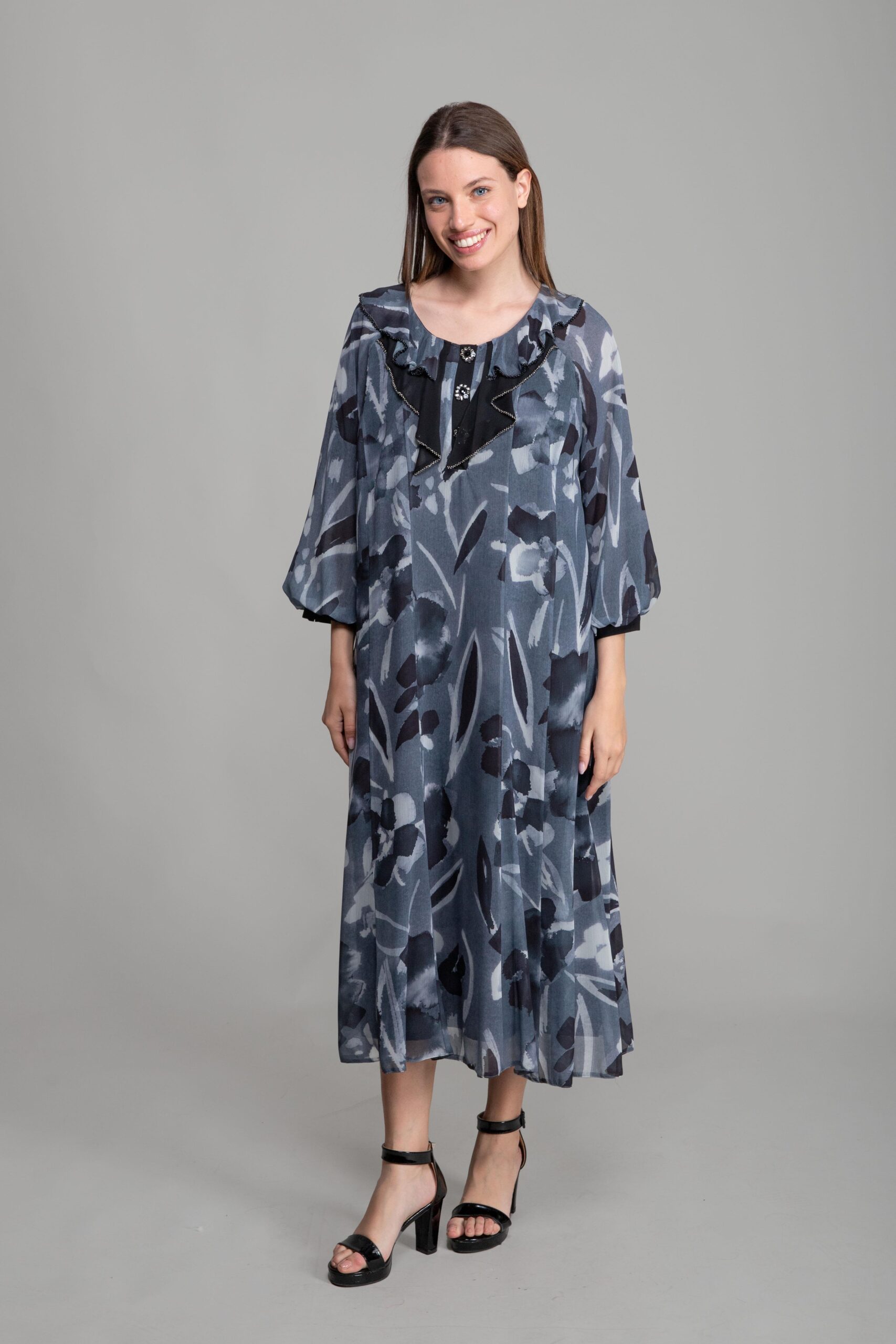 Round Ruffle Collar Empirme Dress - Brand: GUMANIZE - Women & Kids, Baby Clothes Wholesale - TheBS Women Round Ruffle Collar Empirme Dress - Brand: GUMANIZE - Women & Kids, Baby Clothes Wholesale - TheBS Women