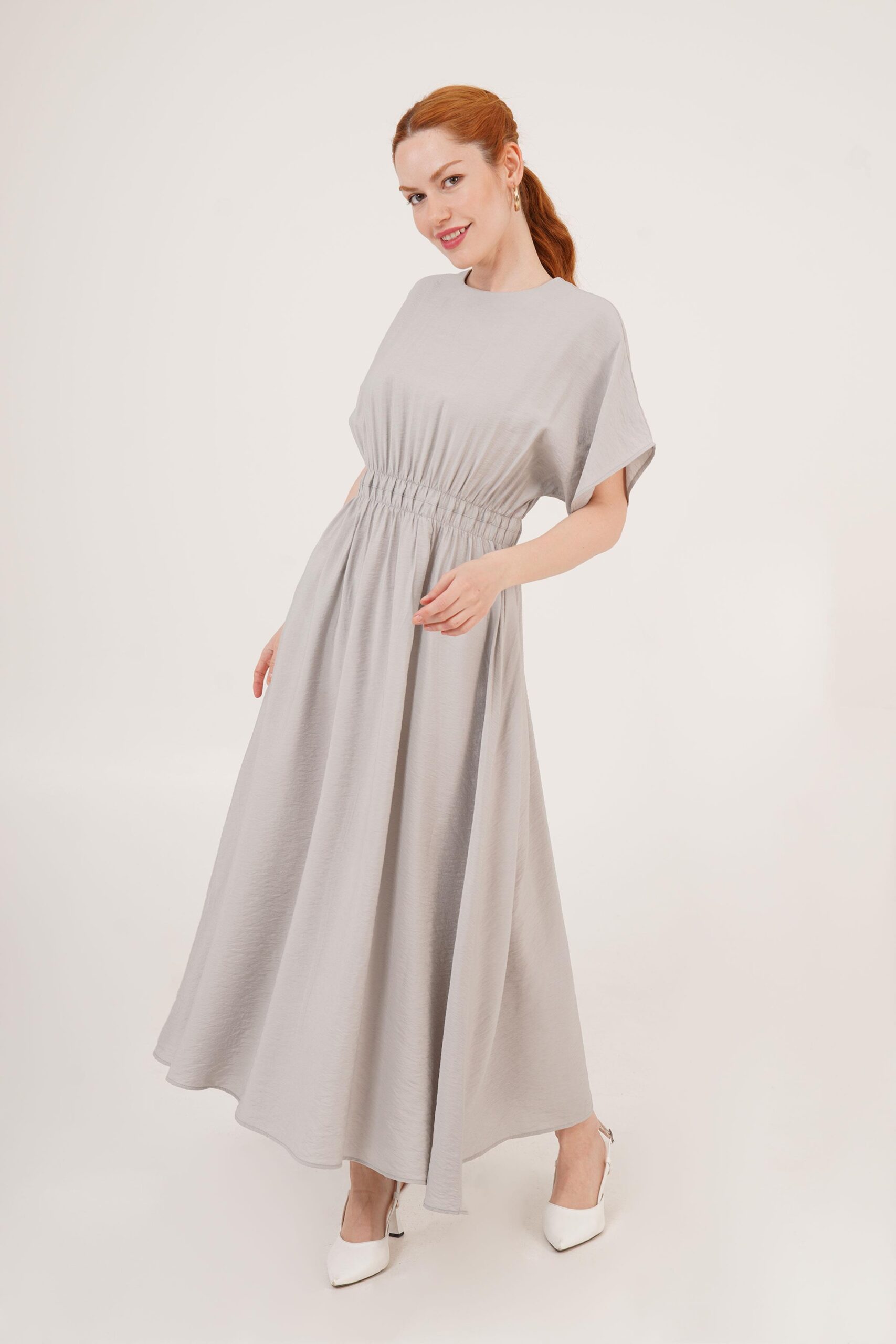 Elastic Waist Bat Sleeve Maxi Wholesale Gray Dress - Brand: Lustrin - Women & Kids, Baby Clothes Wholesale - TheBS Women