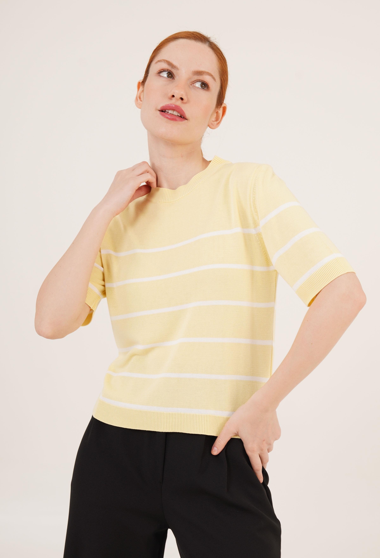 Striped Short SleeveWholesale Blouse - Brand: Lustrin - Women & Kids, Baby Clothes Wholesale - TheBS Women