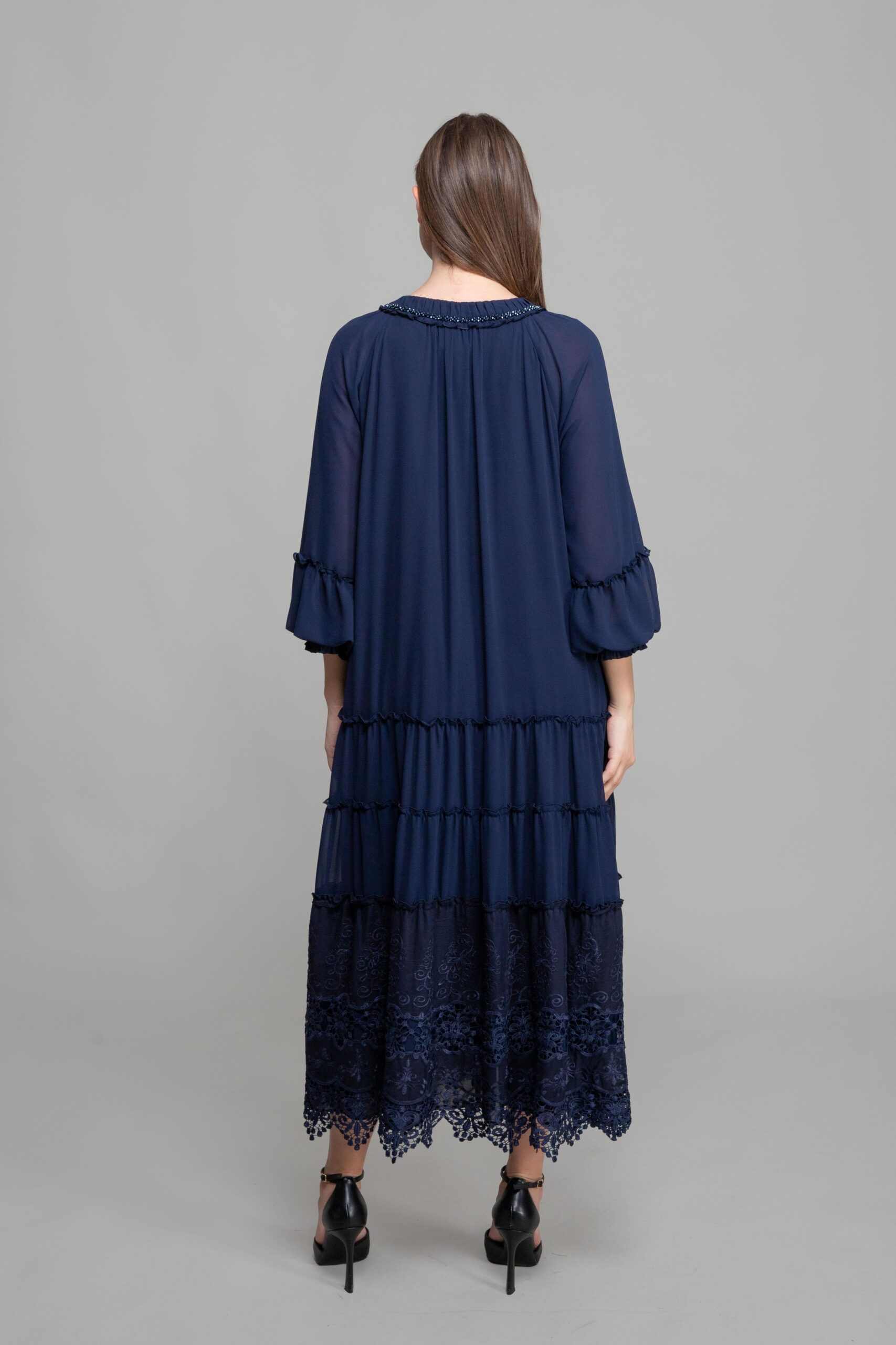 Round Neck Ruffle Chiffon Dress - Navy - Brand: GUMANIZE - Women & Kids, Baby Clothes Wholesale - TheBS Women Round Neck Ruffle Chiffon Dress - Navy - Brand: GUMANIZE - Women & Kids, Baby Clothes Wholesale - TheBS Women