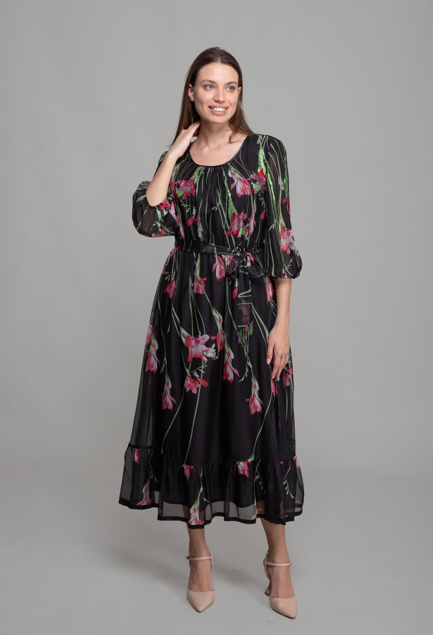 Round Neck Floral Pattern Print Dress - Multicolor - Brand: GUMANIZE - Women & Kids, Baby Clothes Wholesale - TheBS Women