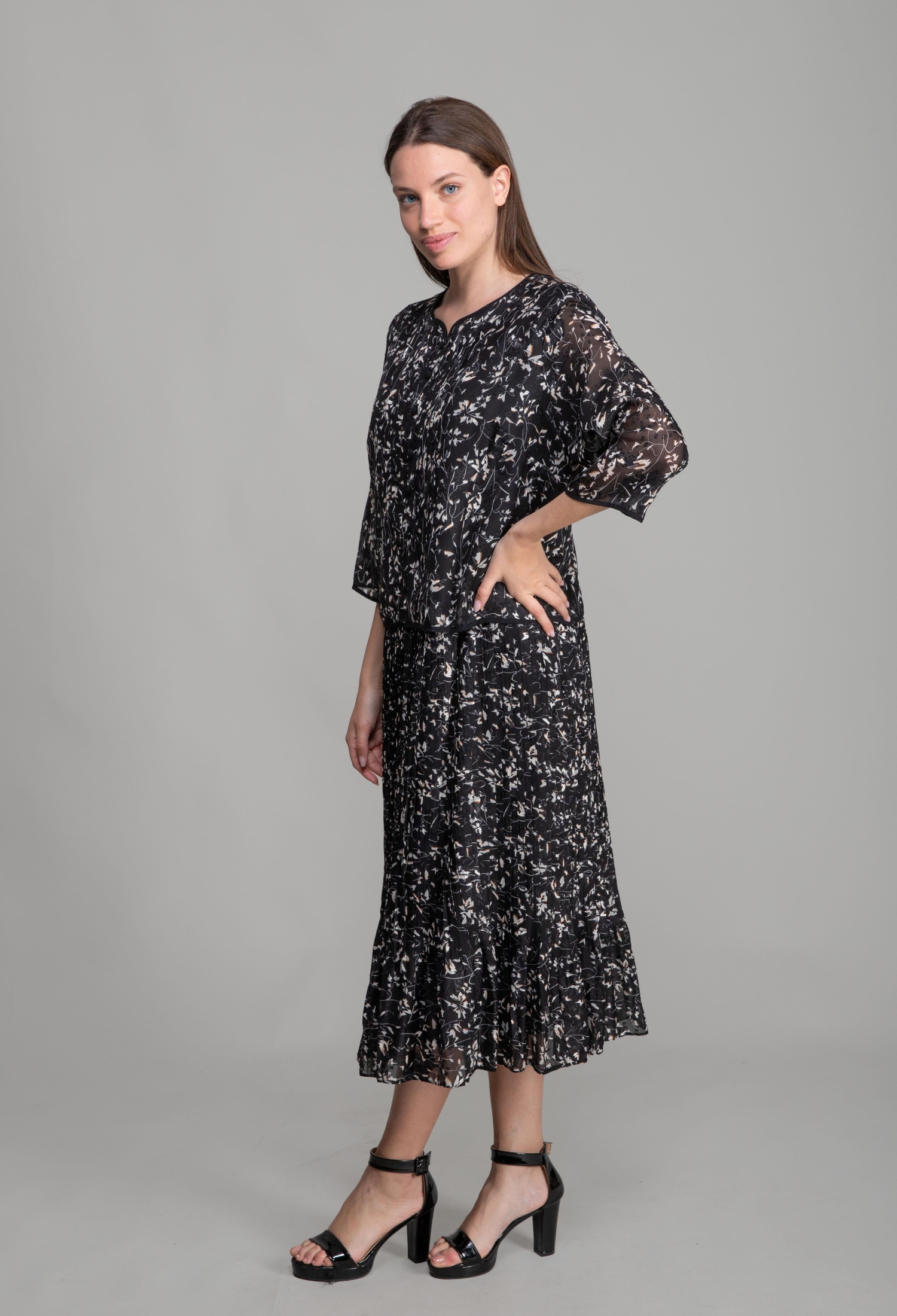 Round Neck Cutout Chiffon Blouse Dress - Multicolor - Brand: GUMANIZE - Women & Kids, Baby Clothes Wholesale - TheBS Women