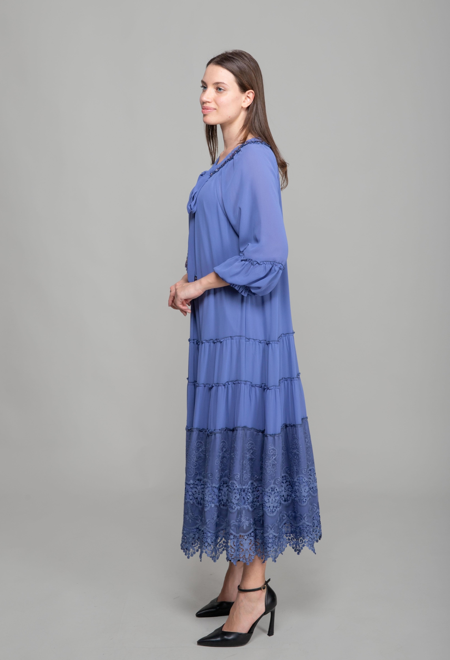 Round Neck Ruffle Chiffon Dress - Brand: GUMANIZE - Women & Kids, Baby Clothes Wholesale - TheBS Women