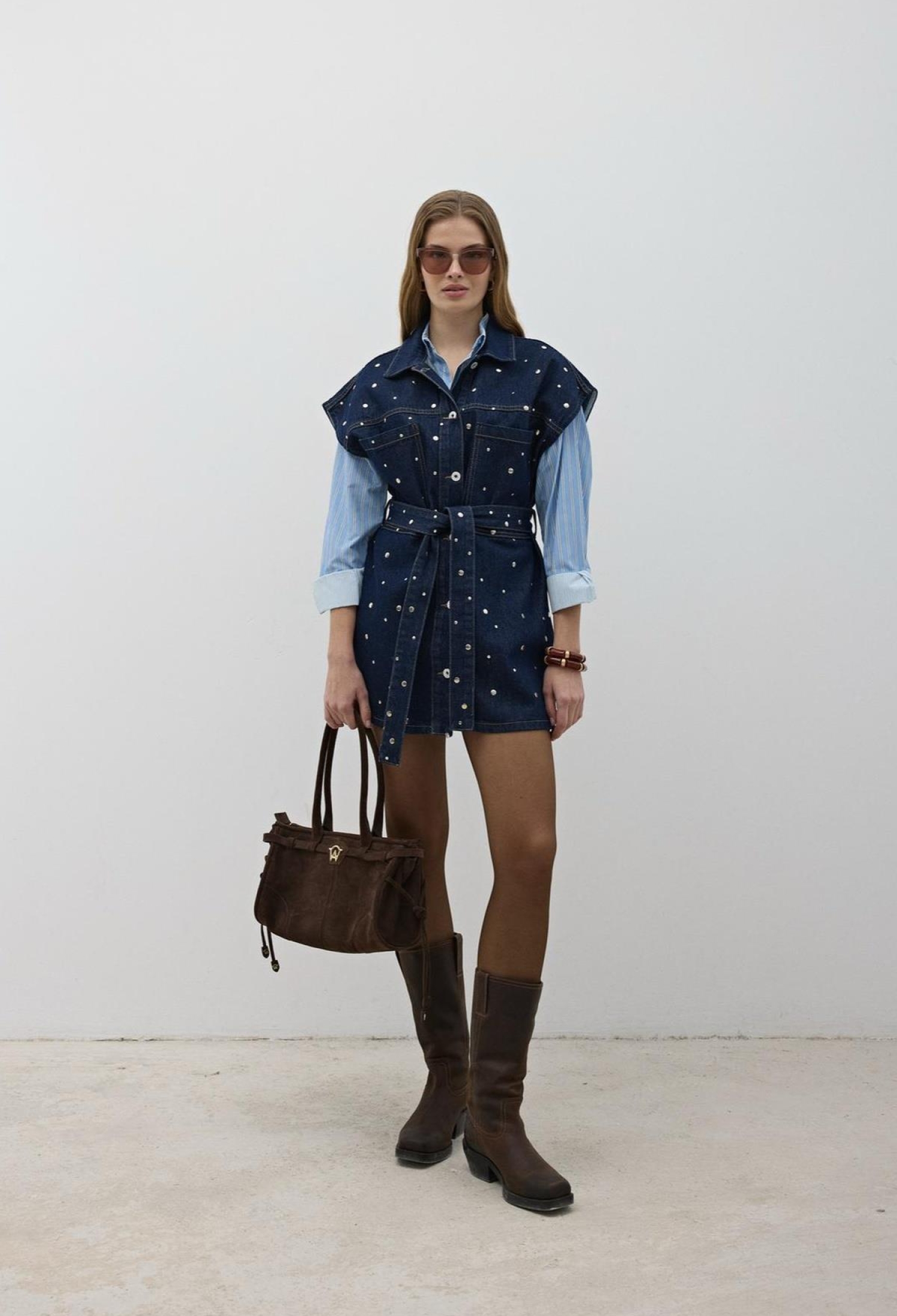 Waist Belt Front Buttoned Denim Vest Rins Wash - Navy - Brand: Levure - Women & Kids, Baby Clothes Wholesale - TheBS Women