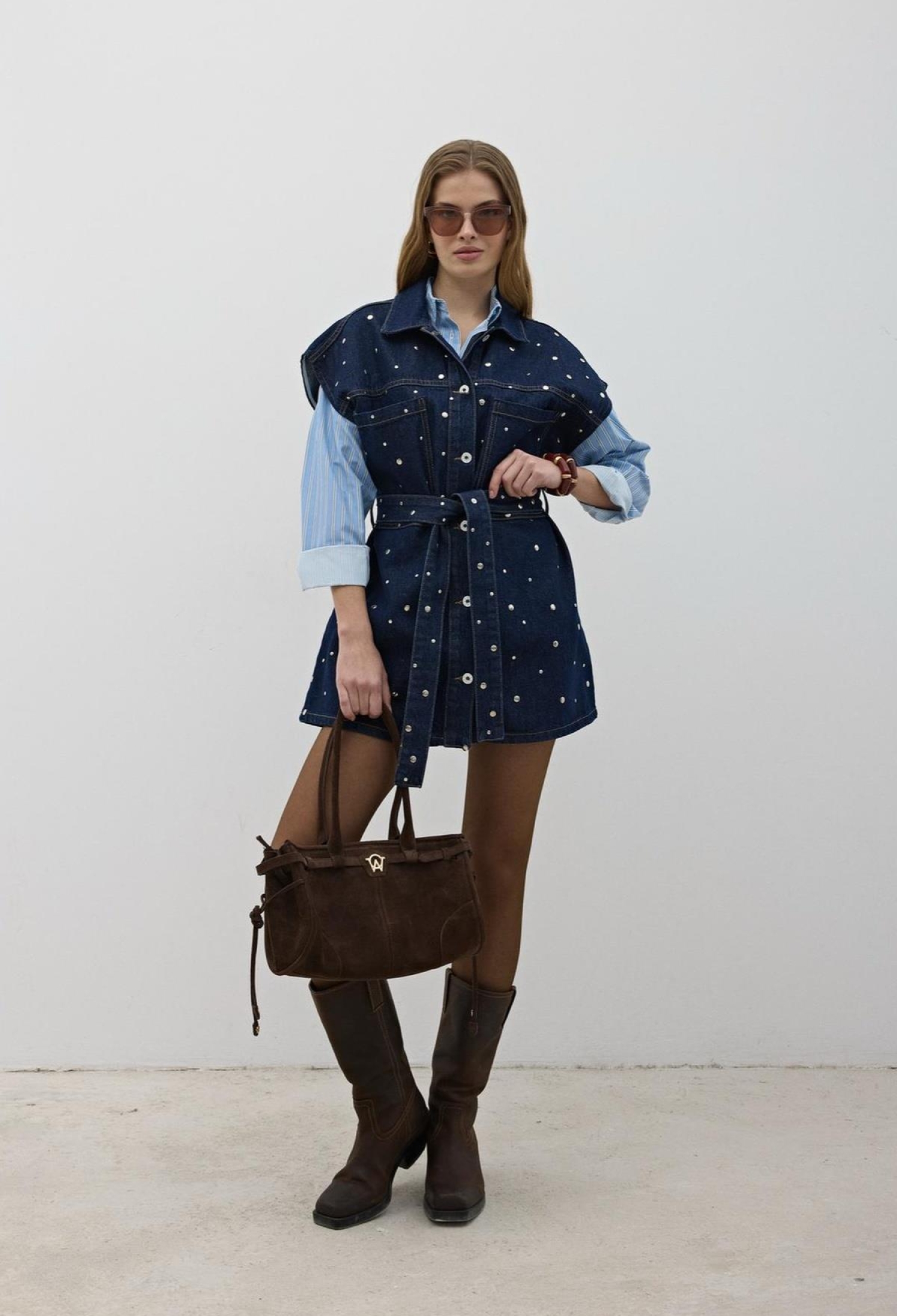 Waist Belt Front Buttoned Denim Vest Rins Wash - Navy - Brand: Levure - Women & Kids, Baby Clothes Wholesale - TheBS Women