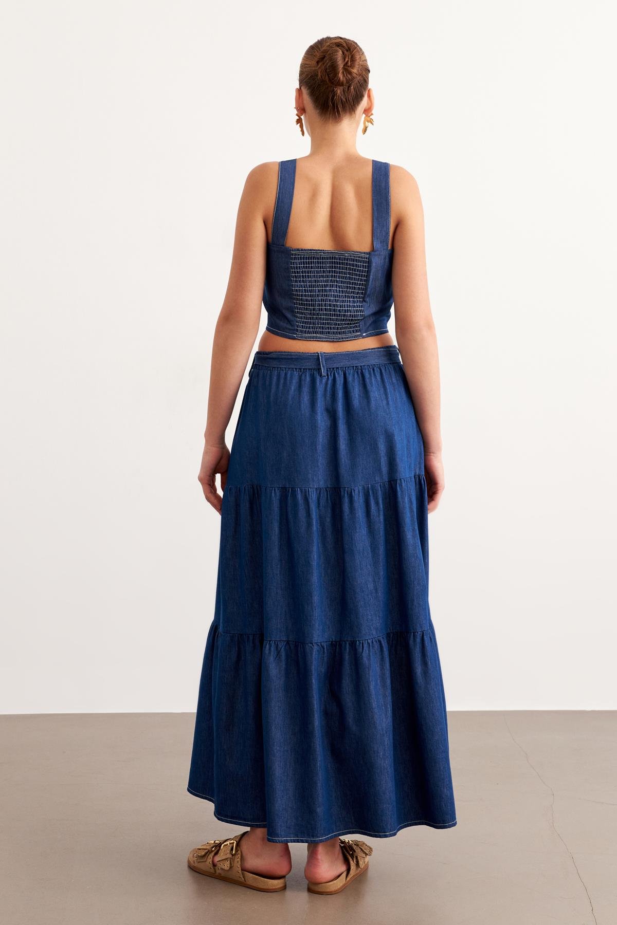 Belted Long Denim Skirt Rins Wash - Blue - Brand: Levure - Women & Kids, Baby Clothes Wholesale - TheBS Women Belted Long Denim Skirt Rins Wash - Blue - Brand: Levure - Women & Kids, Baby Clothes Wholesale - TheBS Women