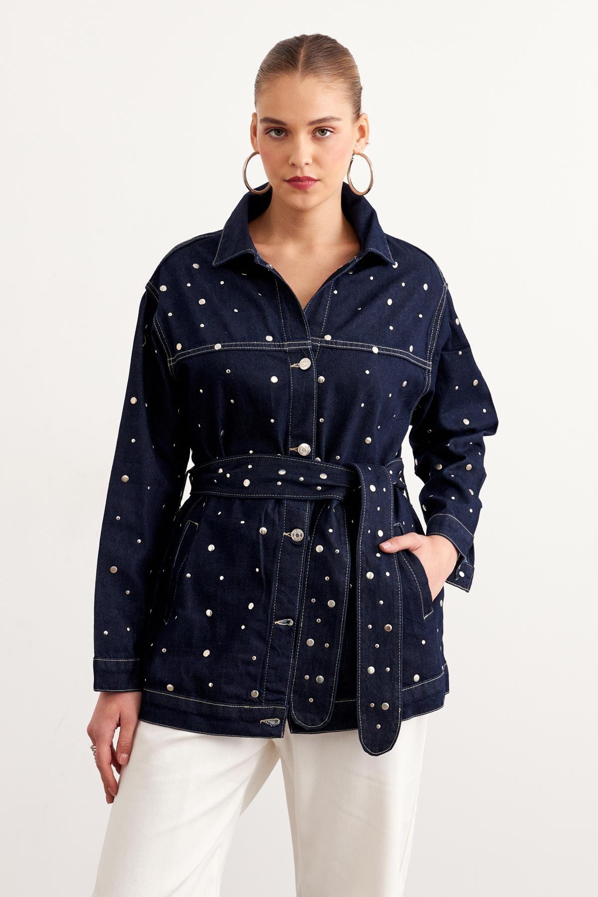 Waist Belt Detailed Drop Pleated Denim Jacket Rins Wash - Navy - Brand: Levure - Women & Kids, Baby Clothes Wholesale - TheBS Women Waist Belt Detailed Drop Pleated Denim Jacket Rins Wash - Navy - Brand: Levure - Women & Kids, Baby Clothes Wholesale - TheBS Women