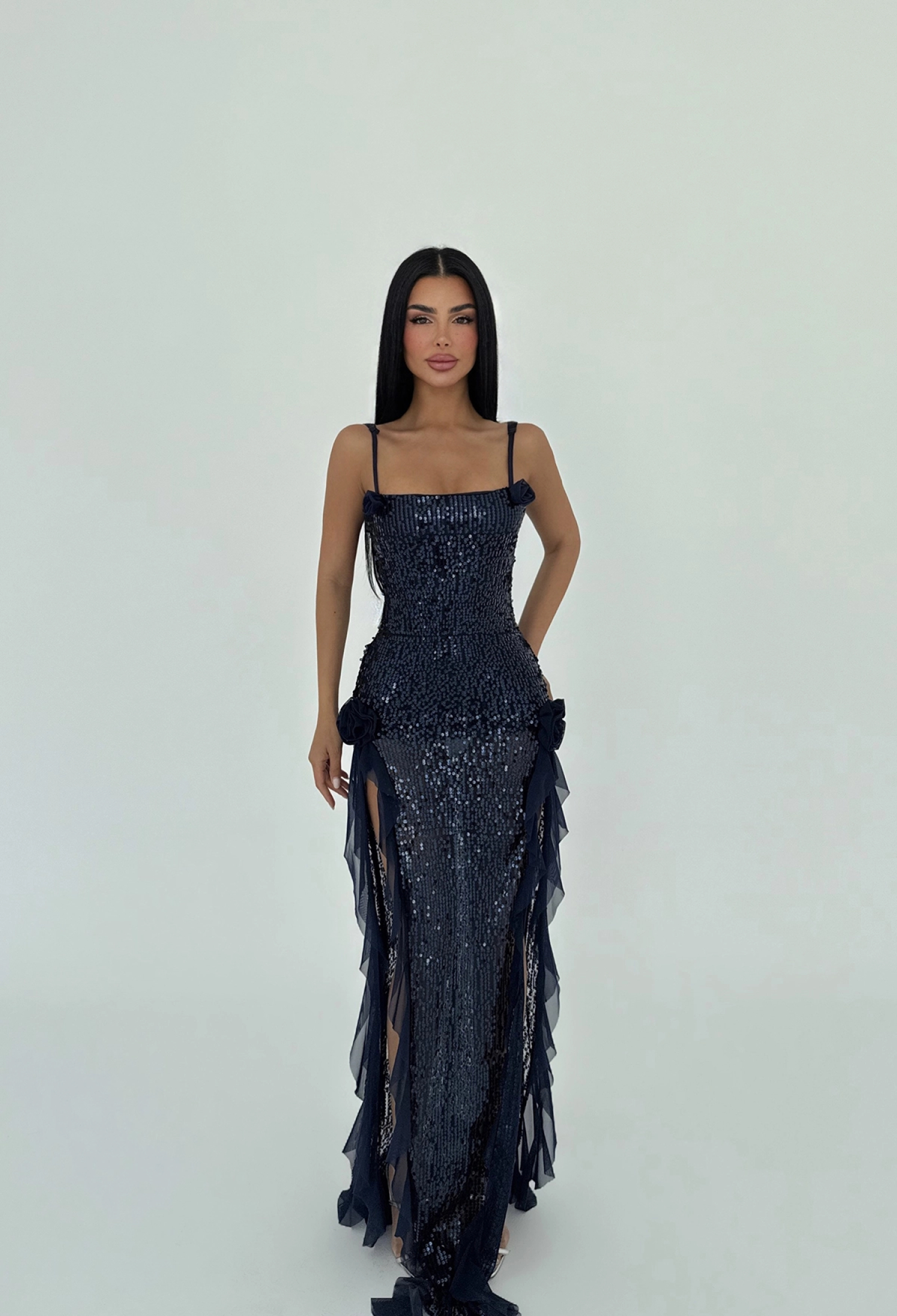 NavyPaxton Sequined Long Slit Dress - Brand: EYYO ATELIER - Women & Kids, Baby Clothes Wholesale - TheBS Women