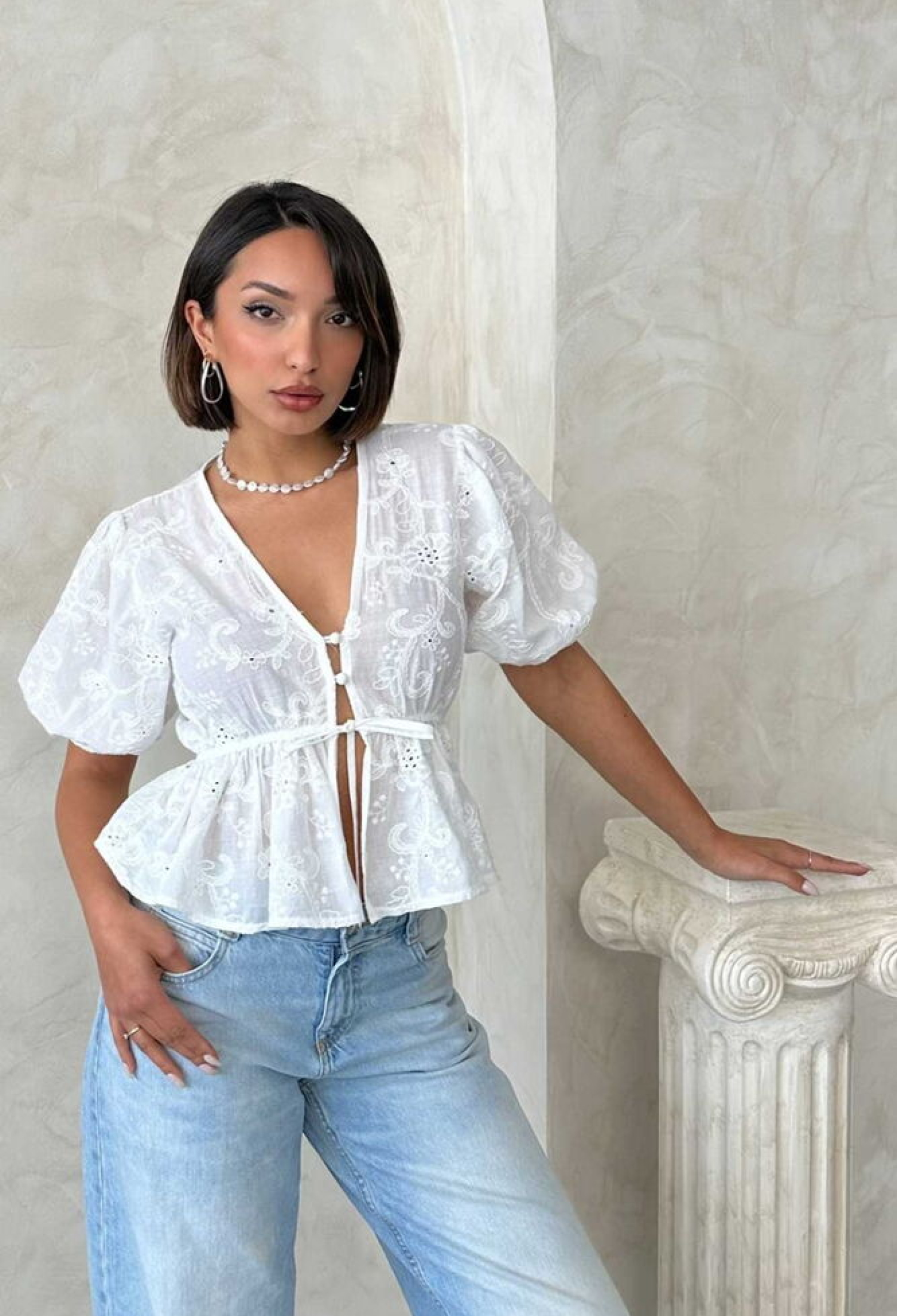 Front Tie Embroidered Voile Blouse - Brand: Topshow - Women & Kids, Baby Clothes Wholesale - TheBS Women