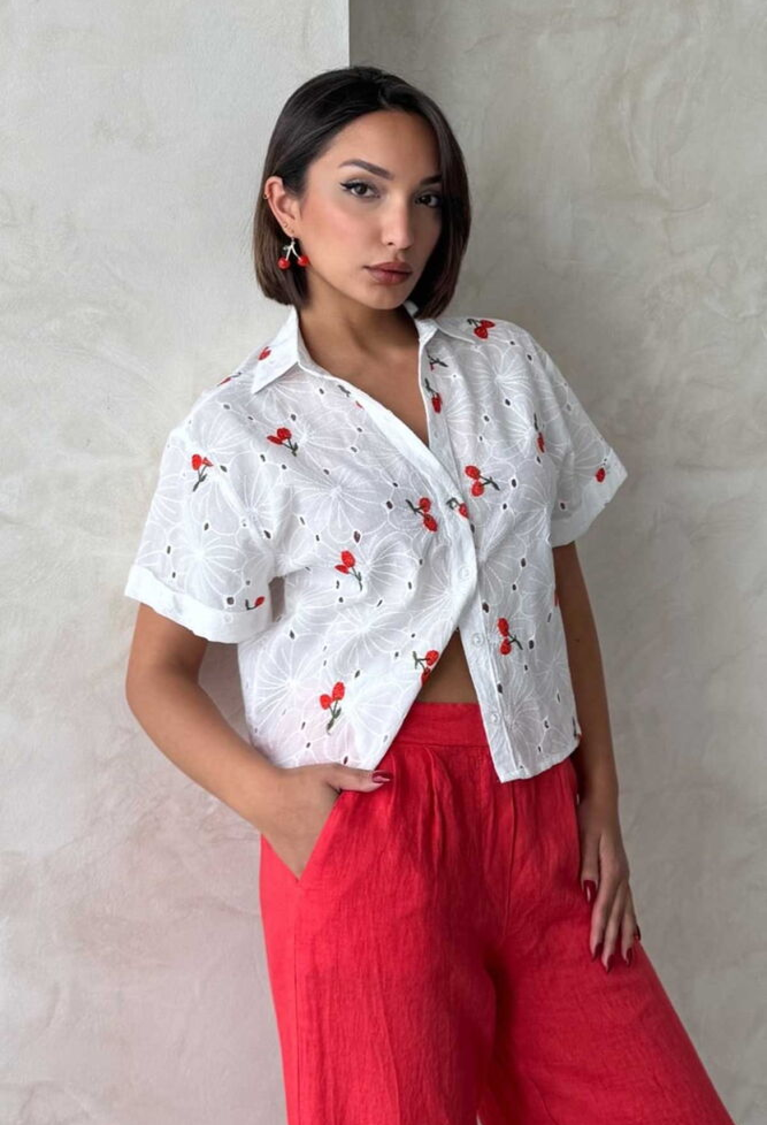 Embroidered Embroidered Shirt - Cherry - Brand: Topshow - Women & Kids, Baby Clothes Wholesale - TheBS Women
