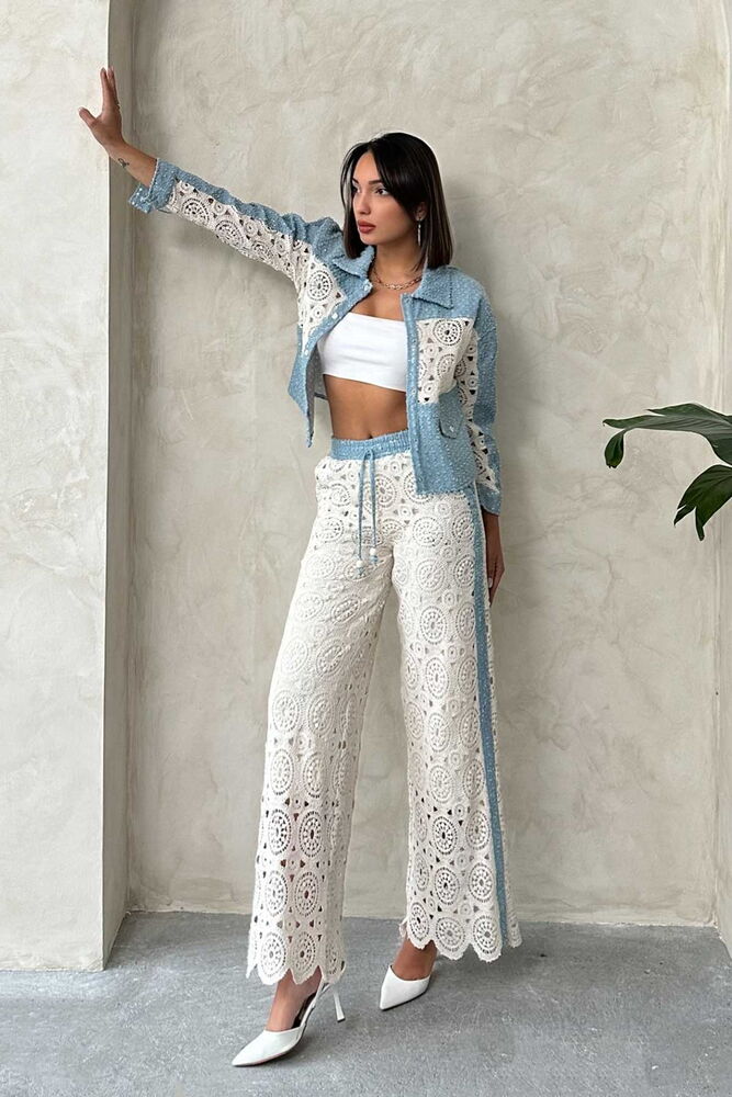 Denim Detailed Lace Pants - Raw - Brand: Topshow - Women & Kids, Baby Clothes Wholesale - TheBS Women