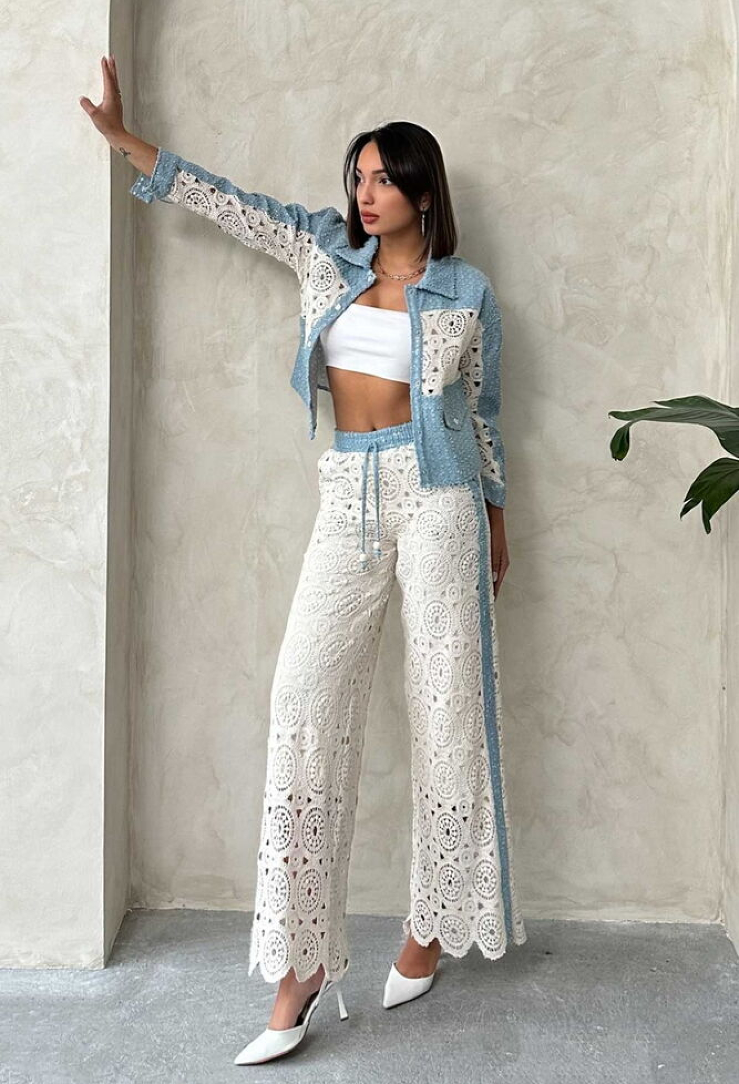 Denim Detailed Lace Pants - Raw - Brand: Topshow - Women & Kids, Baby Clothes Wholesale - TheBS Women