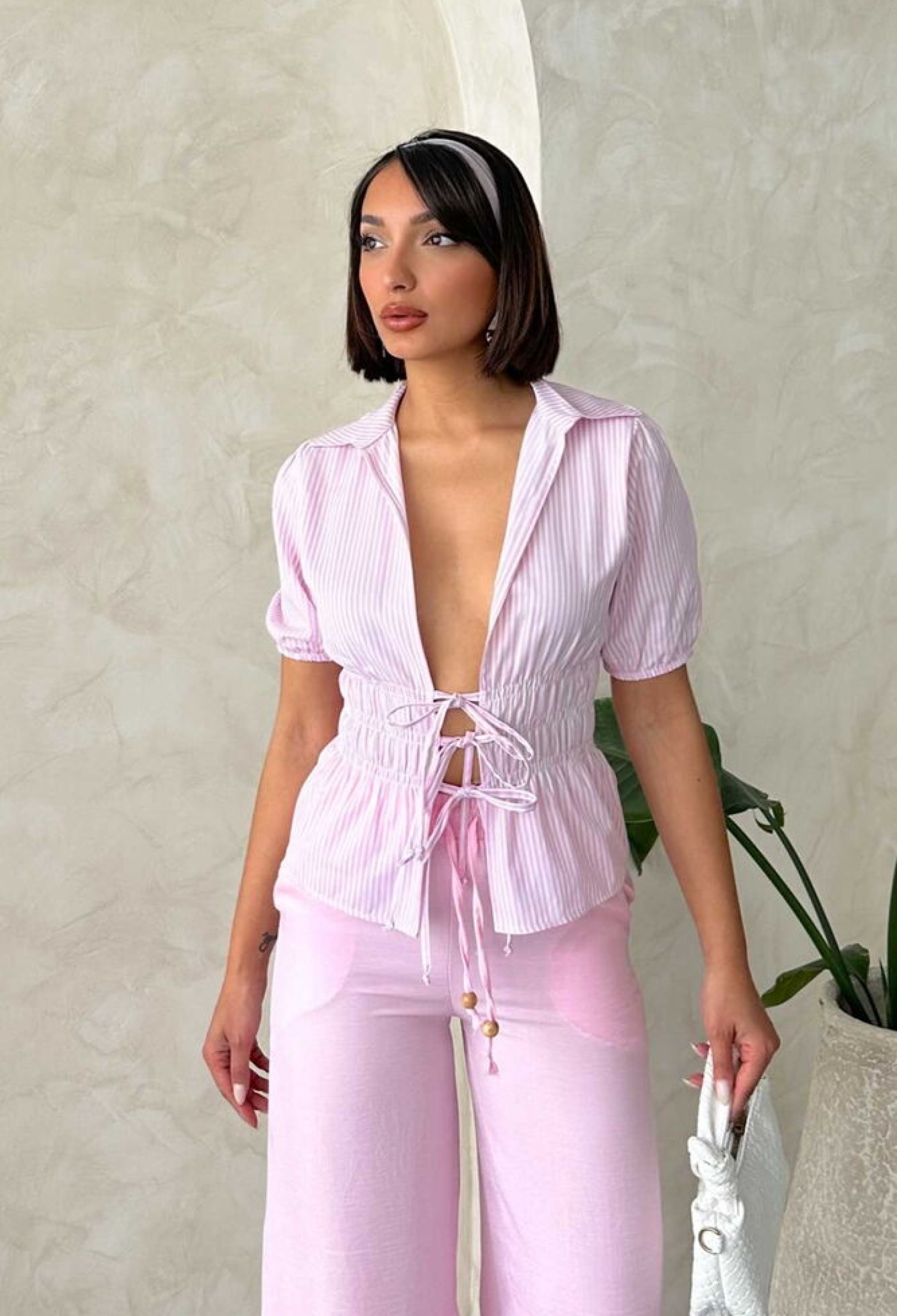 D2812 Front Tie Striped Shirt - Brand: Topshow - Women & Kids, Baby Clothes Wholesale - TheBS Women