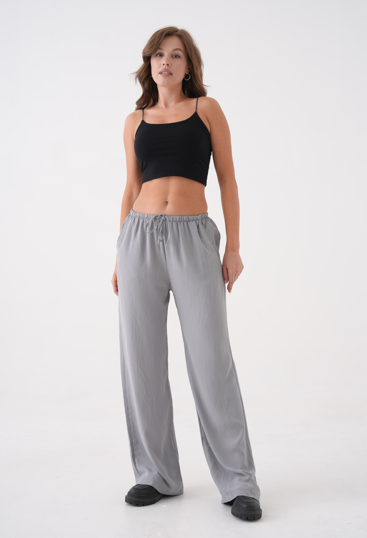 Gray Loose Fit Modal Pants With Elastic Waist And Tie 29092 - Brand: First Angels - Women & Kids, Baby Clothes Wholesale - TheBS Women