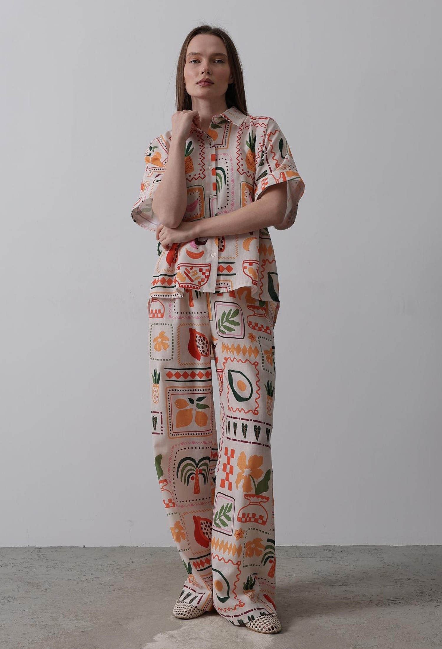 Printed Short Sleeve Pants Set - Stone-Orange - Brand: Reyon - Women & Kids, Baby Clothes Wholesale - TheBS Women