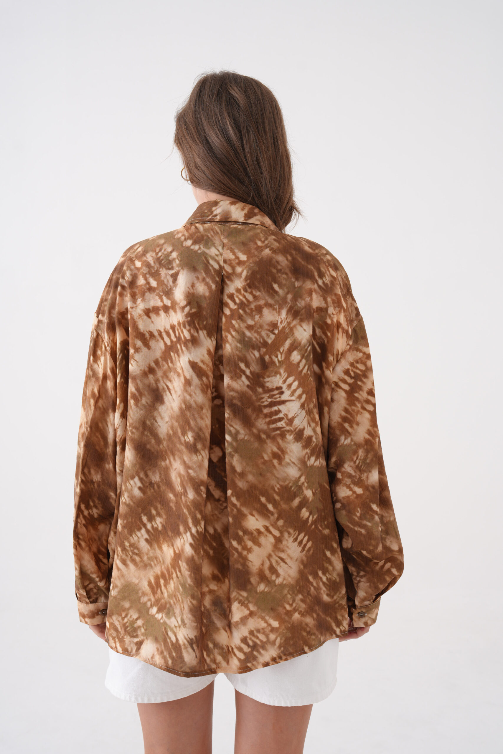 Coffee Tie Dye Pattern Modal Fabric Oversize Shirt 29188 - Brand: First Angels - Women & Kids, Baby Clothes Wholesale - TheBS Women Coffee Tie Dye Pattern Modal Fabric Oversize Shirt 29188 - Brand: First Angels - Women & Kids, Baby Clothes Wholesale - TheBS Women