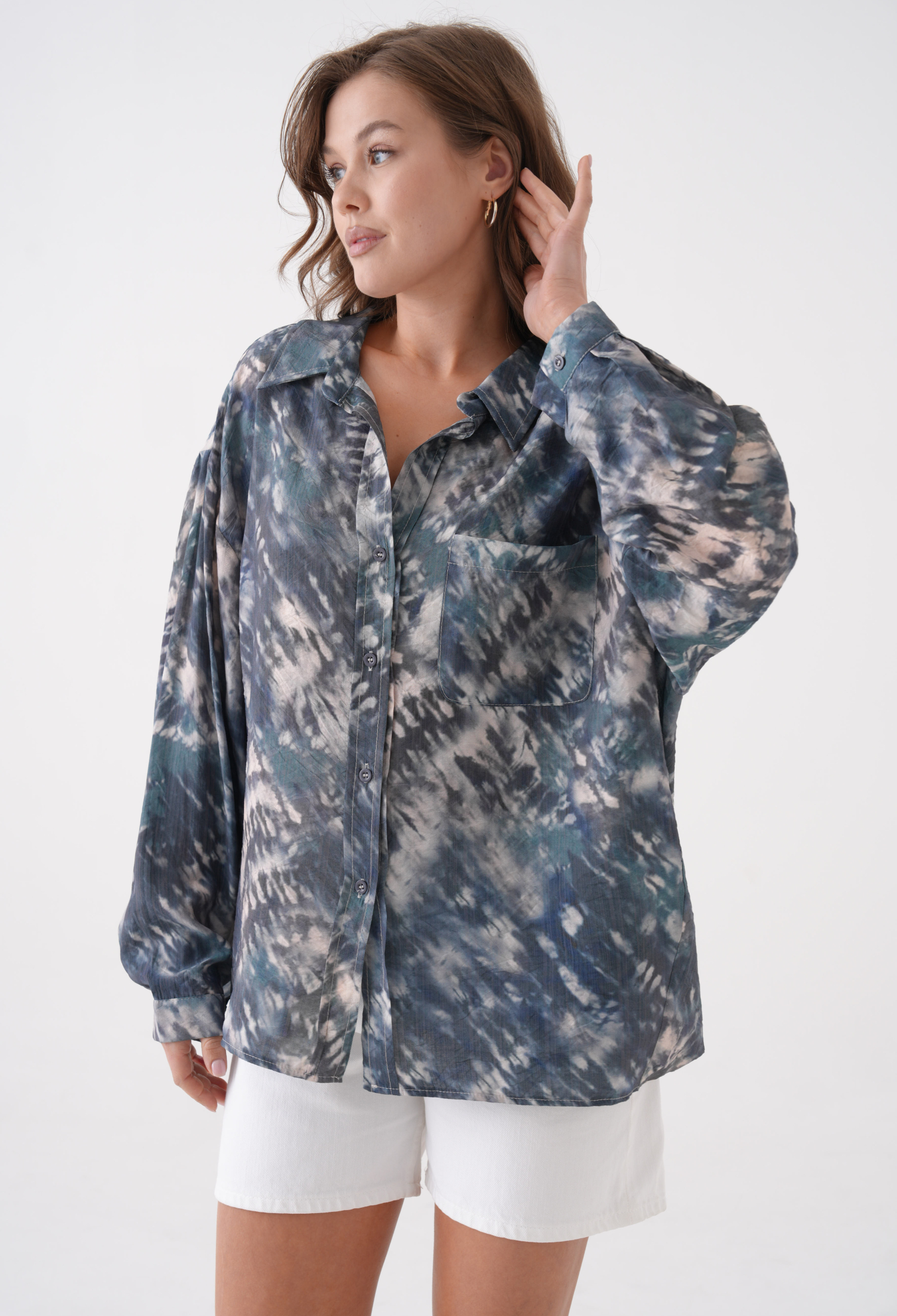 Oil Tie Dye Pattern Modal Fabric Oversize Shirt 29188 - Brand: First Angels - Women & Kids, Baby Clothes Wholesale - TheBS Women