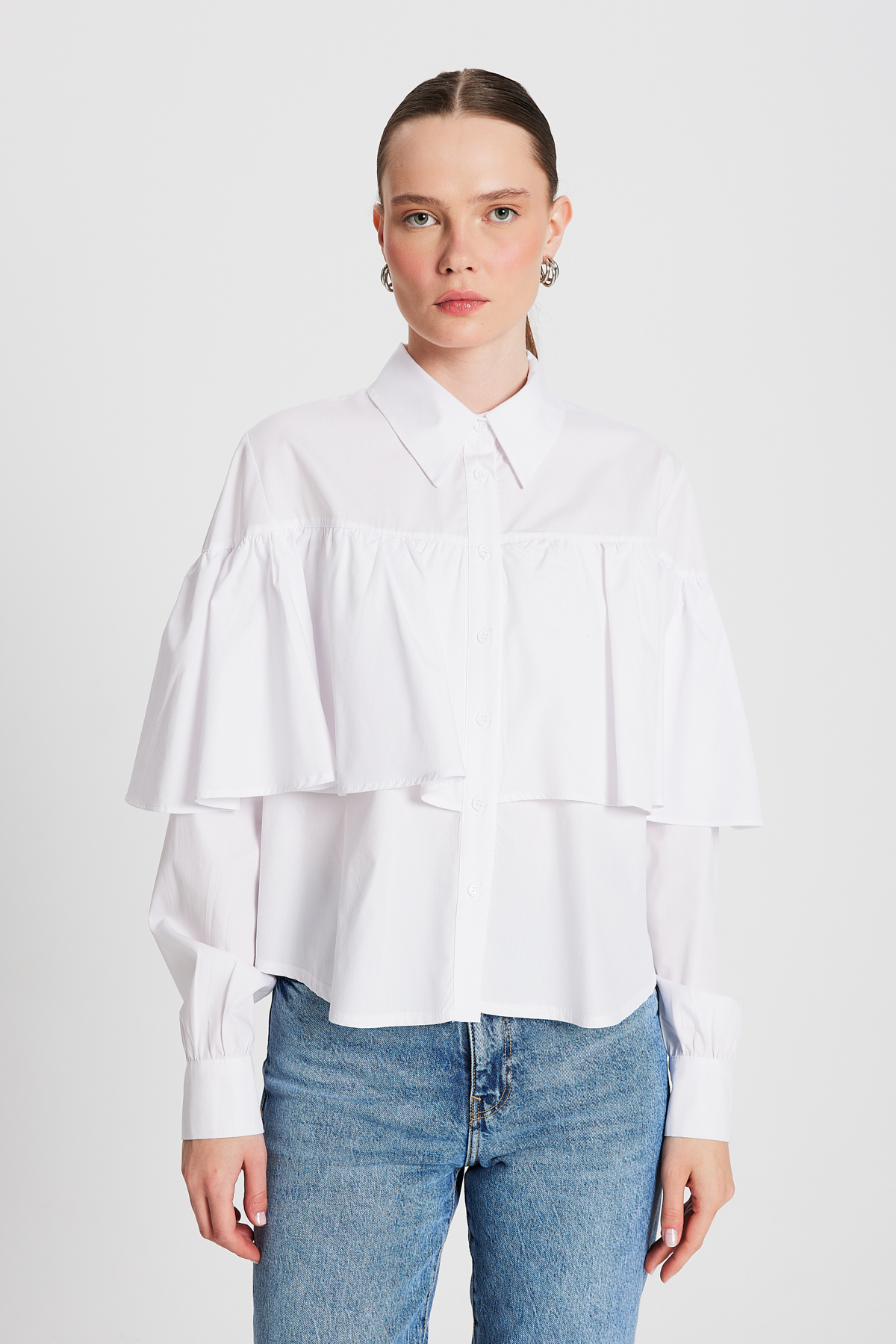 Frilled Cotton Fabric Wide Cut Shirt 29136 - Brand: First Angels - Women & Kids, Baby Clothes Wholesale - TheBS Women Frilled Cotton Fabric Wide Cut Shirt 29136 - Brand: First Angels - Women & Kids, Baby Clothes Wholesale - TheBS Women