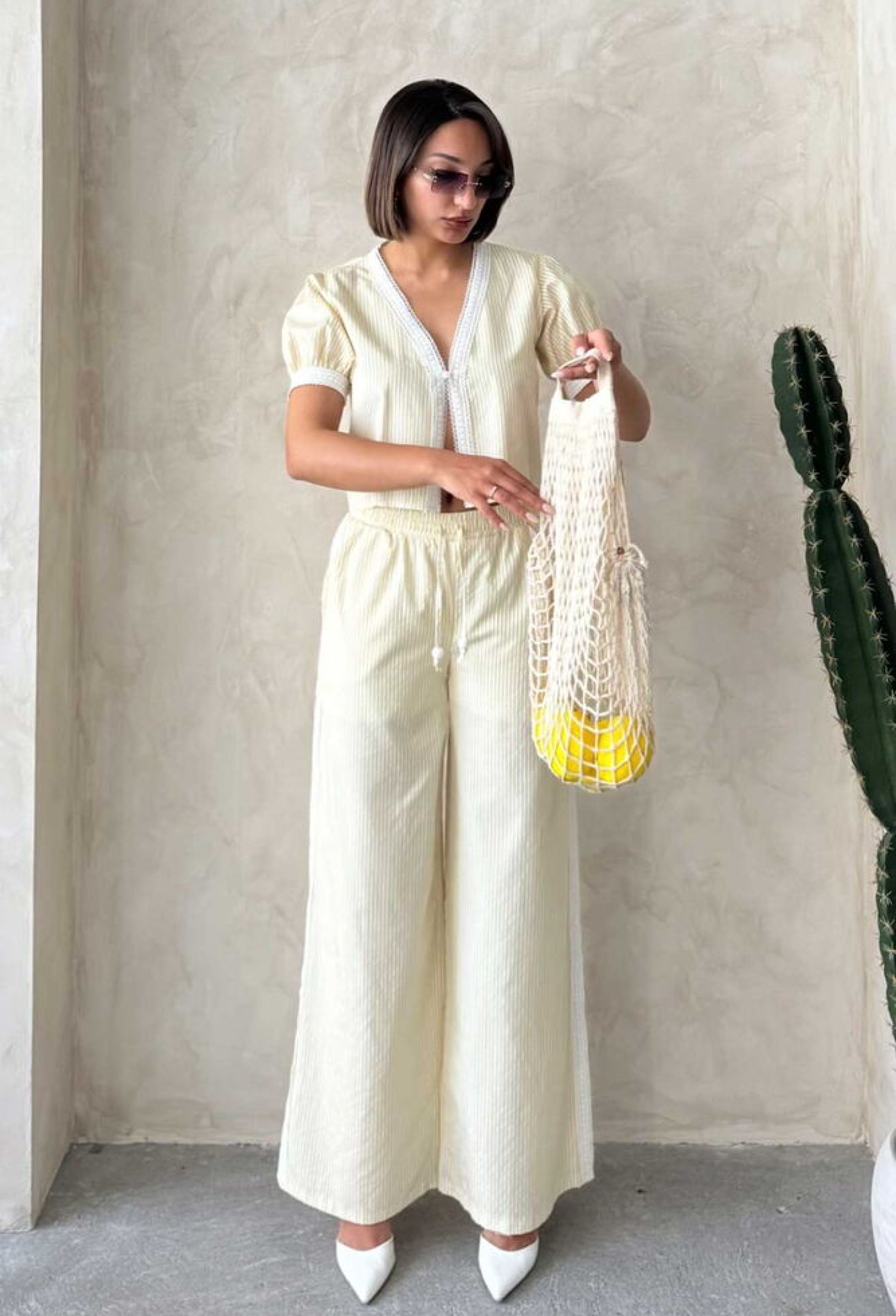 Guipure Detailed Striped Pants - Brand: Topshow - Women & Kids, Baby Clothes Wholesale - TheBS Women