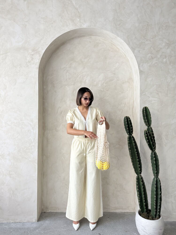 Guipure Detailed Striped Pants – Brand: Topshow – Women & Kids, Baby Clothes Wholesale – TheBS Women