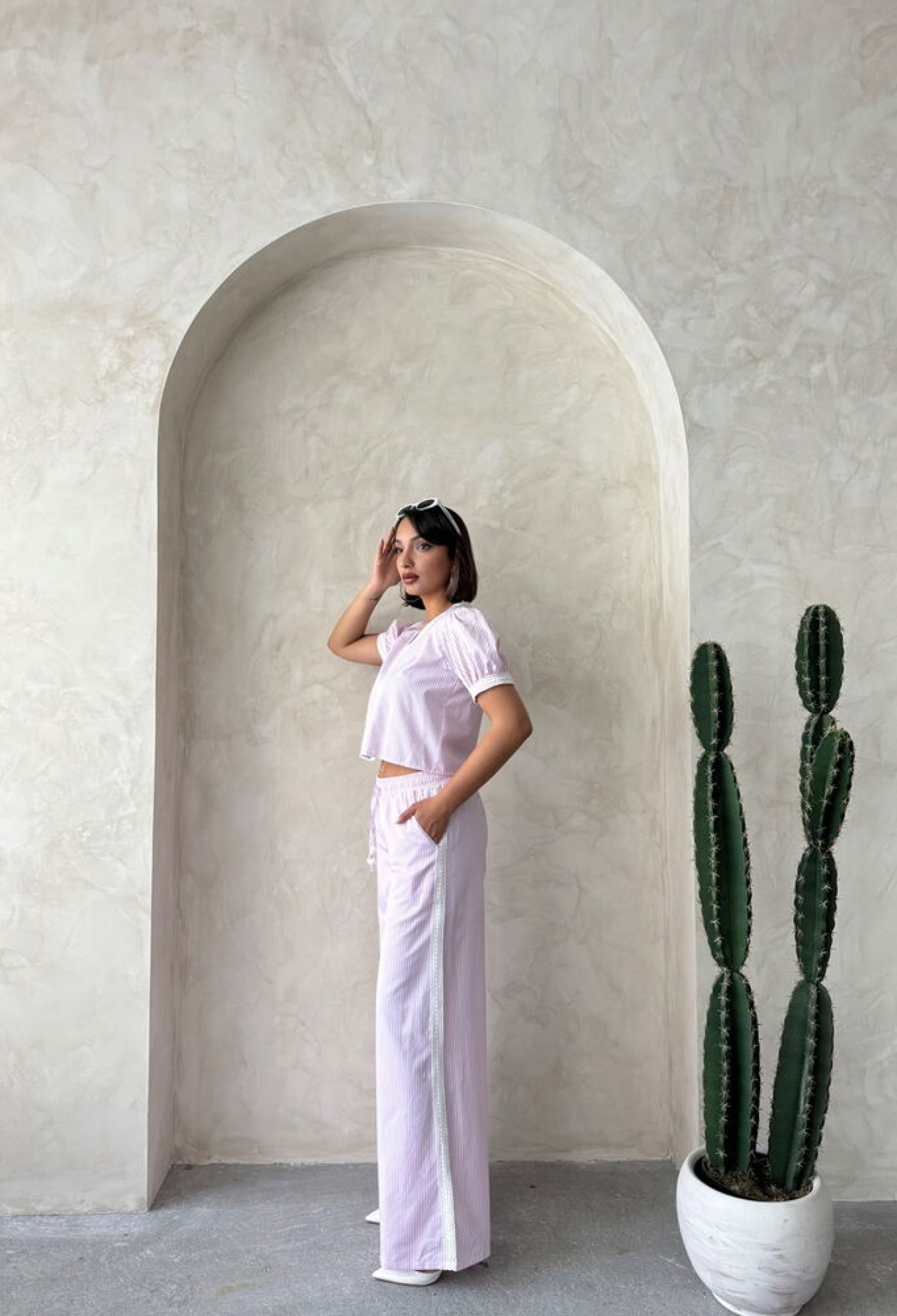 Guipure Detailed Striped Pants - Brand: Topshow - Women & Kids, Baby Clothes Wholesale - TheBS Women