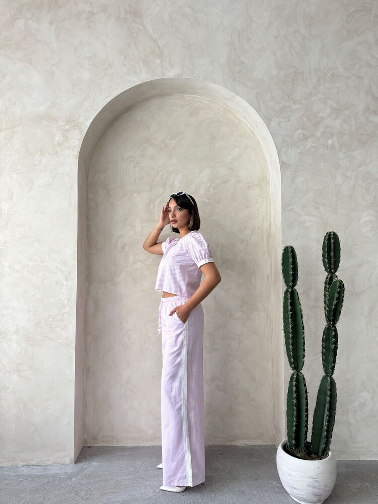 Guipure Detailed Striped Pants – Brand: Topshow – Women & Kids, Baby Clothes Wholesale – TheBS Women