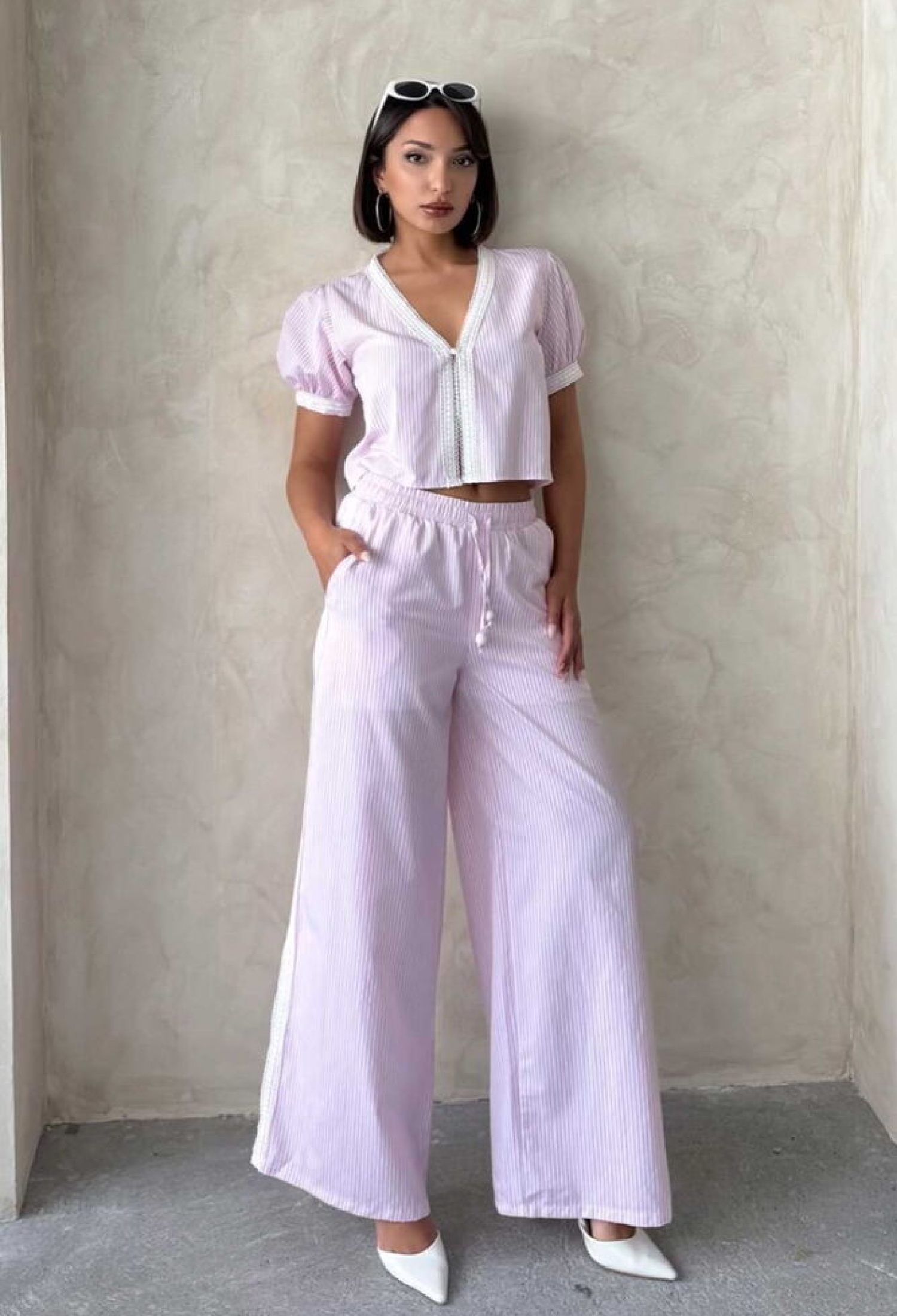 Guipure Detailed Striped Pants - Brand: Topshow - Women & Kids, Baby Clothes Wholesale - TheBS Women