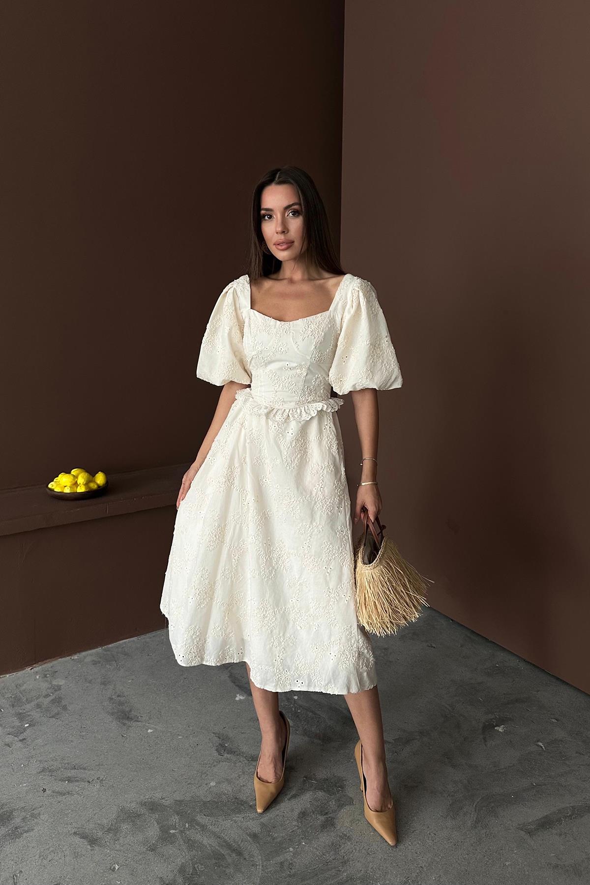 WholesaleBalloon Sleeve Lace Embroidery Dress - Brand: Elisa - Women & Kids, Baby Clothes Wholesale - TheBS Women