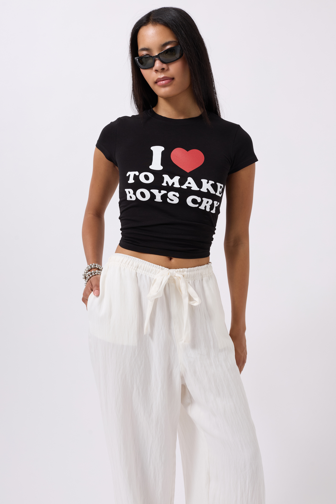 Embroidery Detail Printed Crop T-shirt - Brand: Black Fashion - Women & Kids, Baby Clothes Wholesale - TheBS Women