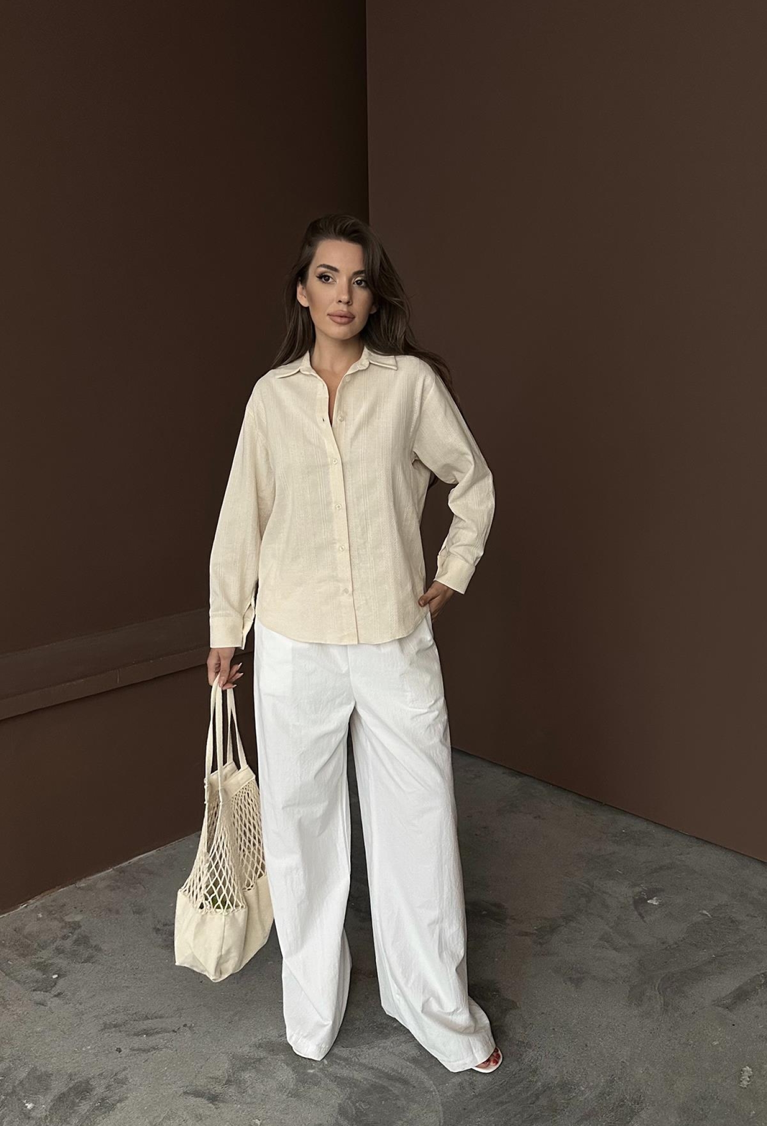 Wholesale Beige Jacquard Linen Shirt - Brand: Elisa - Women & Kids, Baby Clothes Wholesale - TheBS Women