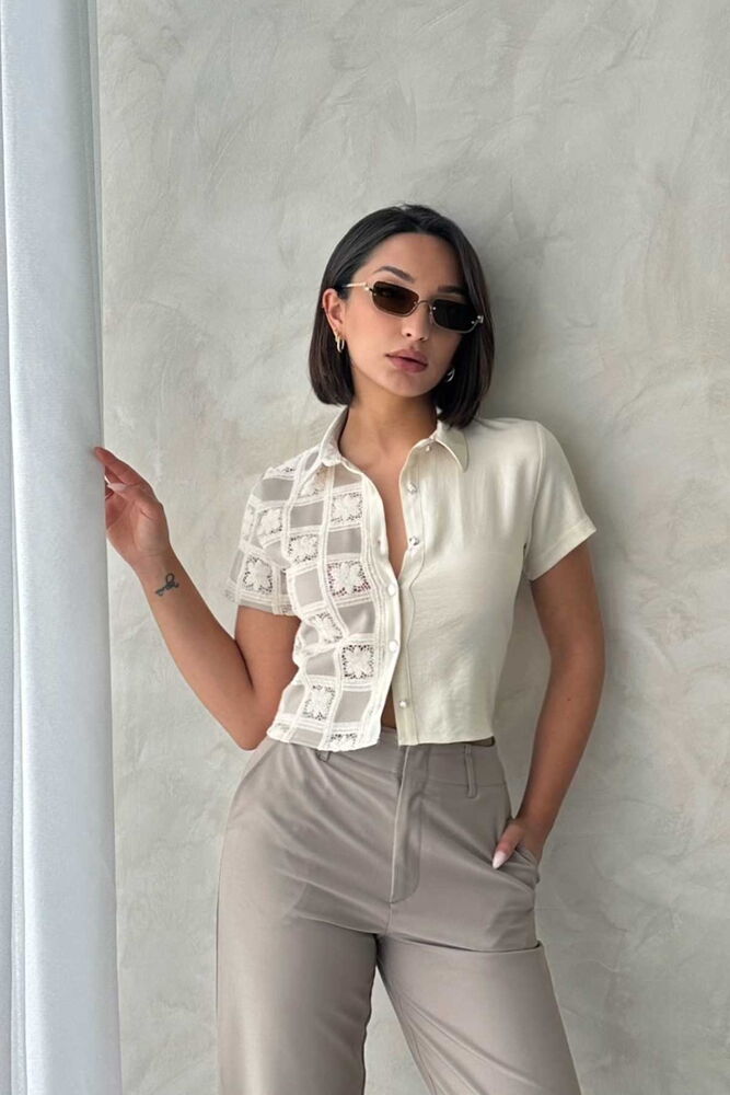 Lace Detailed Shirt – Tasa Taşa Taş – Brand: Topshow – Women & Kids, Baby Clothes Wholesale – TheBS Women